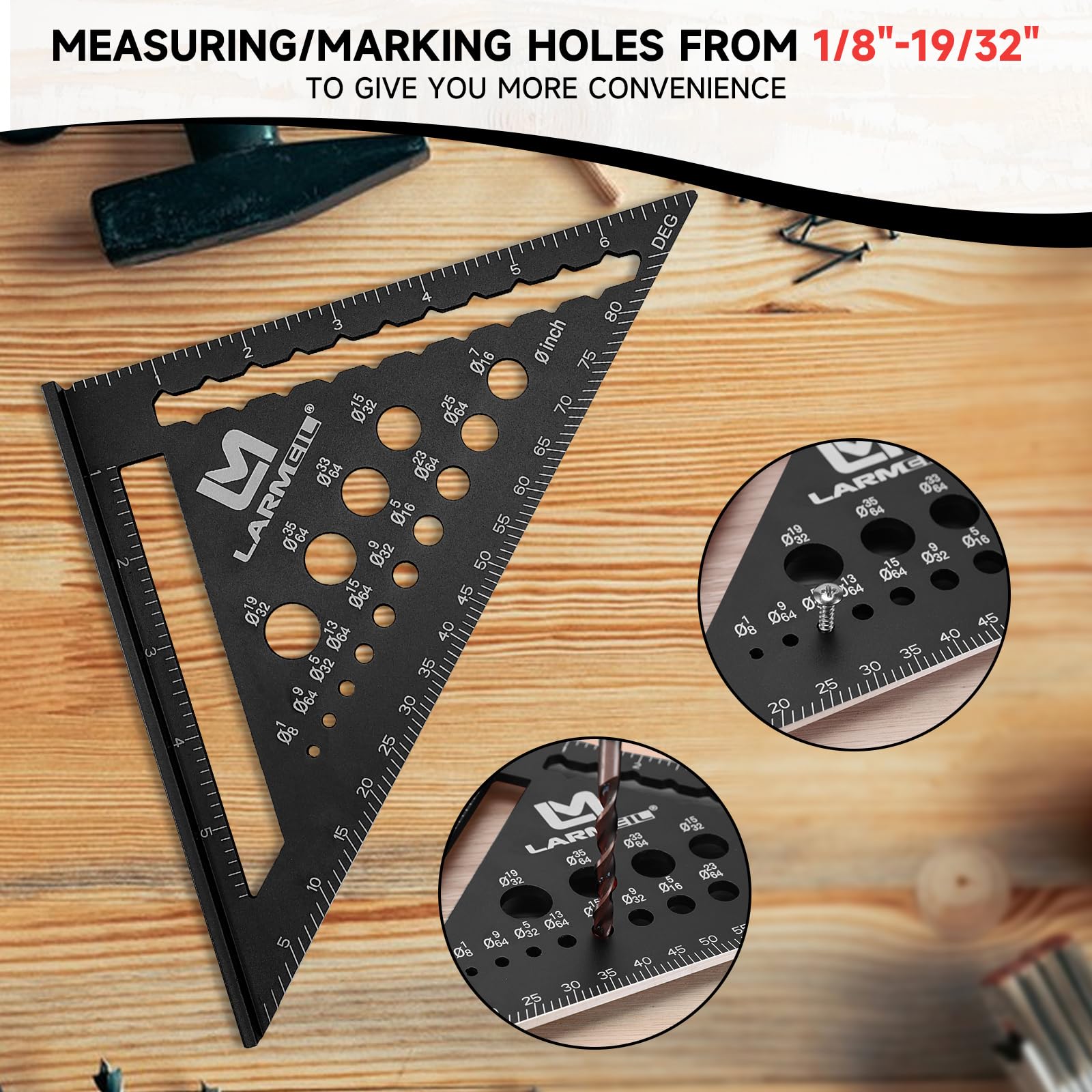 Juego de cuadrados de carpintero de 7 pulgadas y marco cuadrado de 12 pulgadas, cuadrado de carpintería de herramienta cuadrada, cuadrado de viga de aluminio para carpintería, color negro