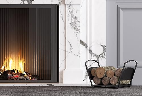 Miniatura 6 de Fire Beauty Estante de leña para leña, soporte de almacenamiento de madera de hierro para chimenea, contenedor de almacenamiento de troncos de alta