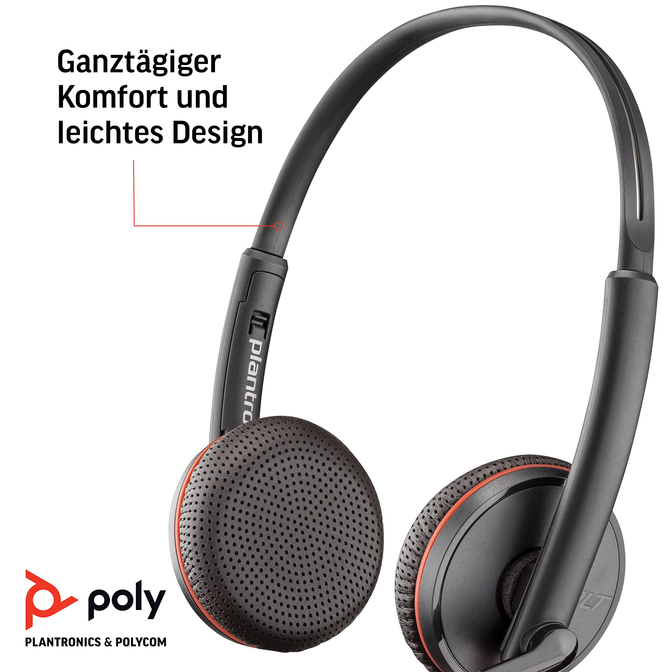 Plantronics – Blackwire 3225, kabelgebundenes USB-C-Headset – Zwei-Ohr Headset (Stereo) mit Mikrofonarm – Verbindung mit PC/Mac über USB-C-Anschluss o. Smartphone/Tablet via 3,5-mm Klinke – Teams etc.