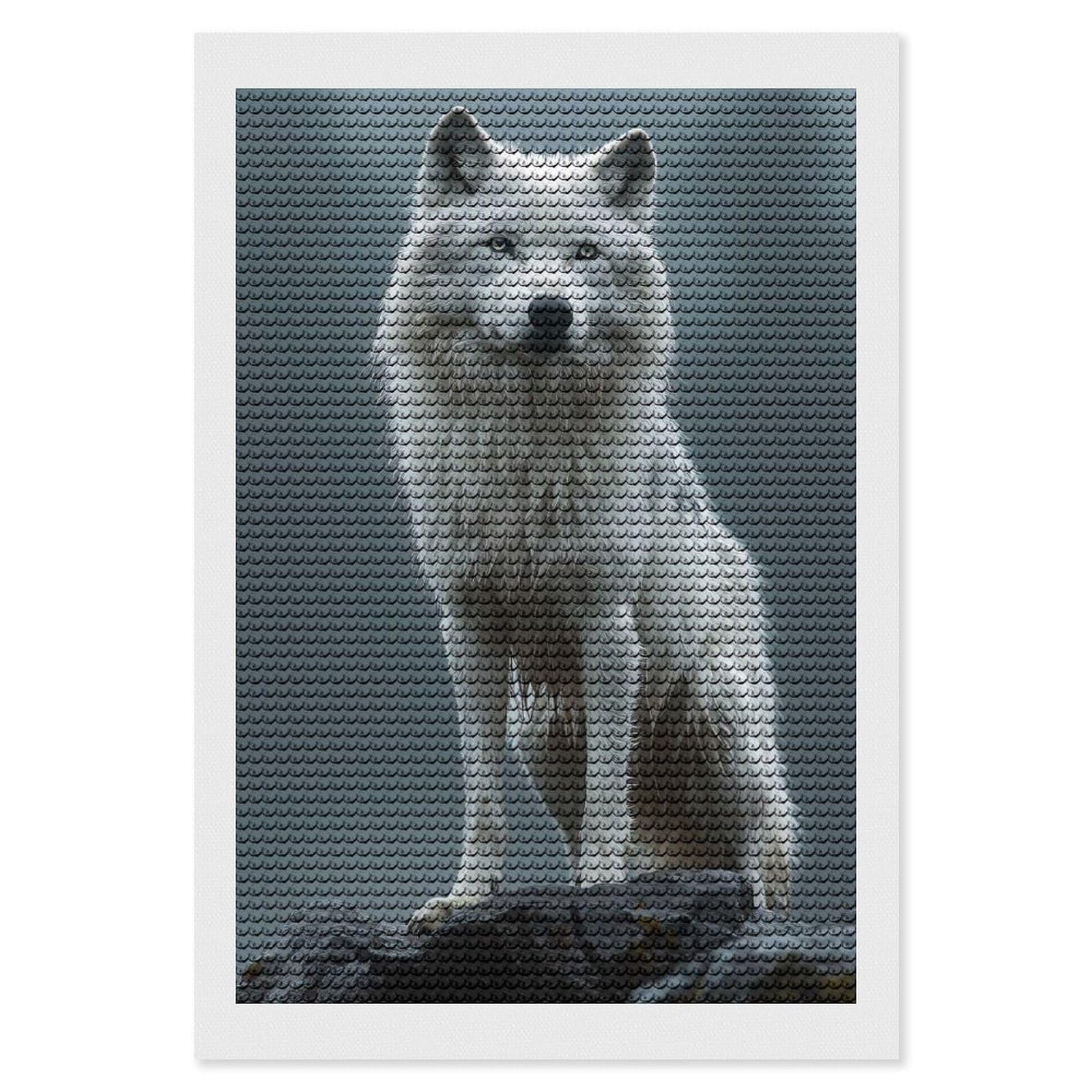 Junmoney Majestic White Wolf Portrait Crystal Diamond Art Kit 8"x12", Modern Decor, Boho Decor, Wall Art Gift, Decorative Artwork, Creative Hobby