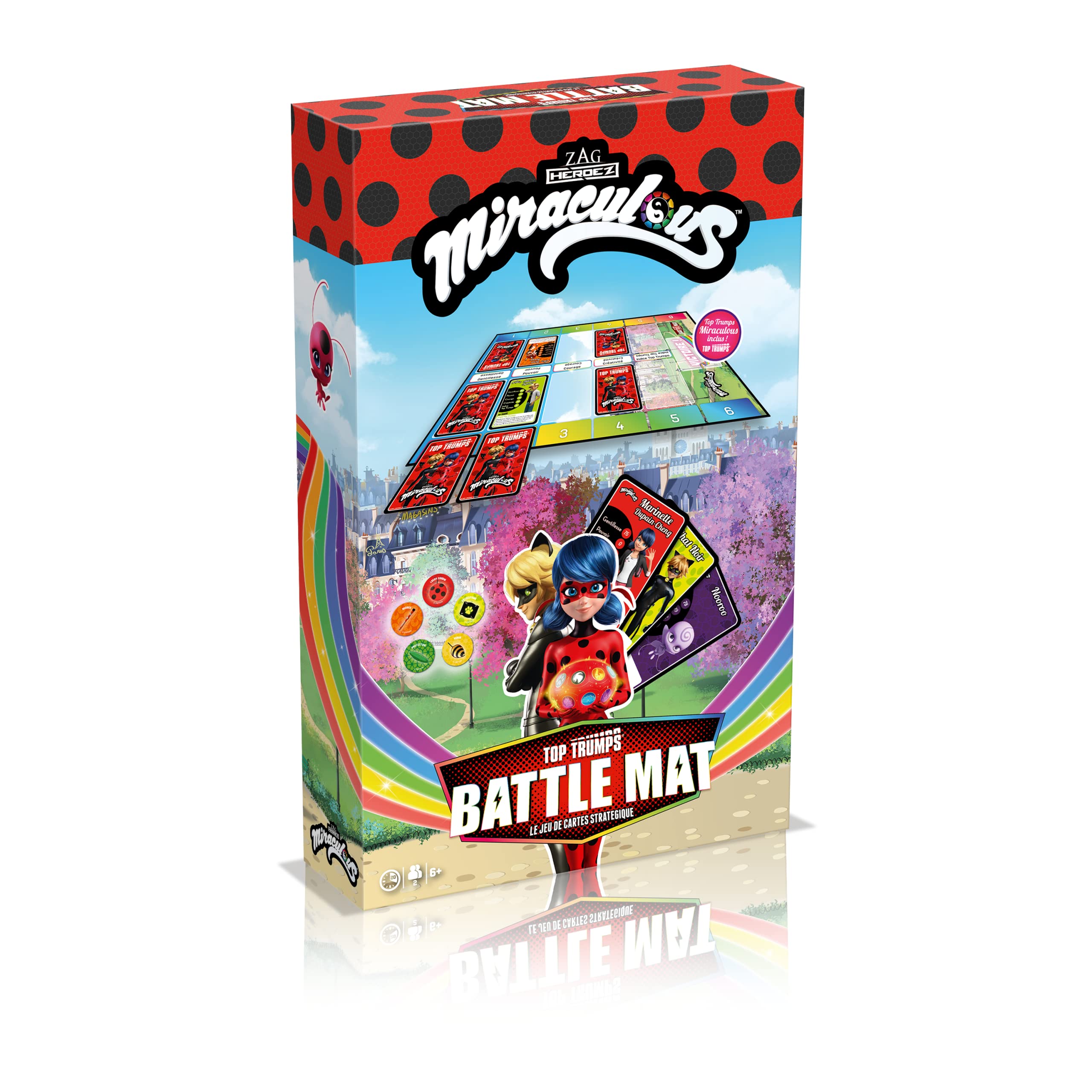 Winning Moves - Top Trumps Battle Mat Miraculous - Card Games - Board Game - Board Game - Battle Game - Travel Game - From 2 to 6 Players - Ages 6+ - French Version
