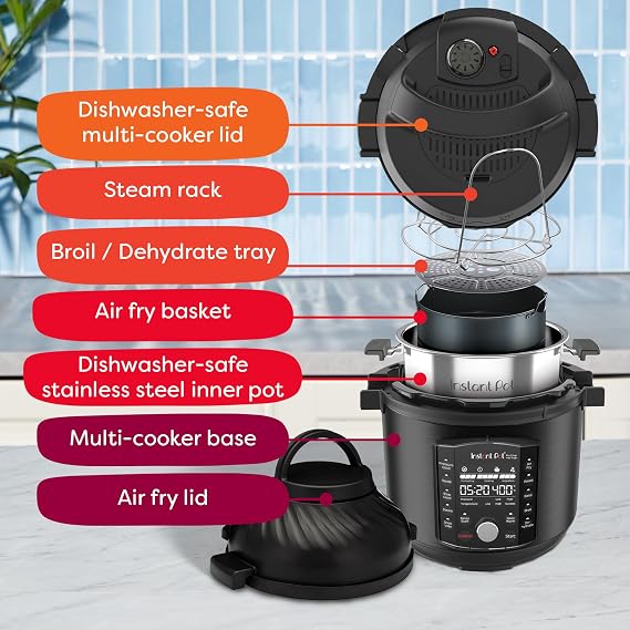 Instant Pot Pro Crisp 11-in-1 Air Fryer and Electric Pressure Cooker Combo with Multicooker Lids that Air Fries, Steams, Slow Cooks, Sautes, Dehydrates, More, Free App With Over 800 Recipes, 8 Quart