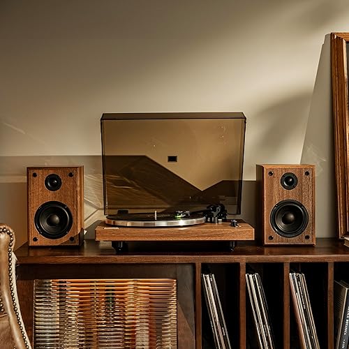 Arkrocket Cassini - Tocadiscos Bluetooth de alta fidelidad con altavoces integrados, tocadiscos de vinilo con cartucho magnético móvil, salida de