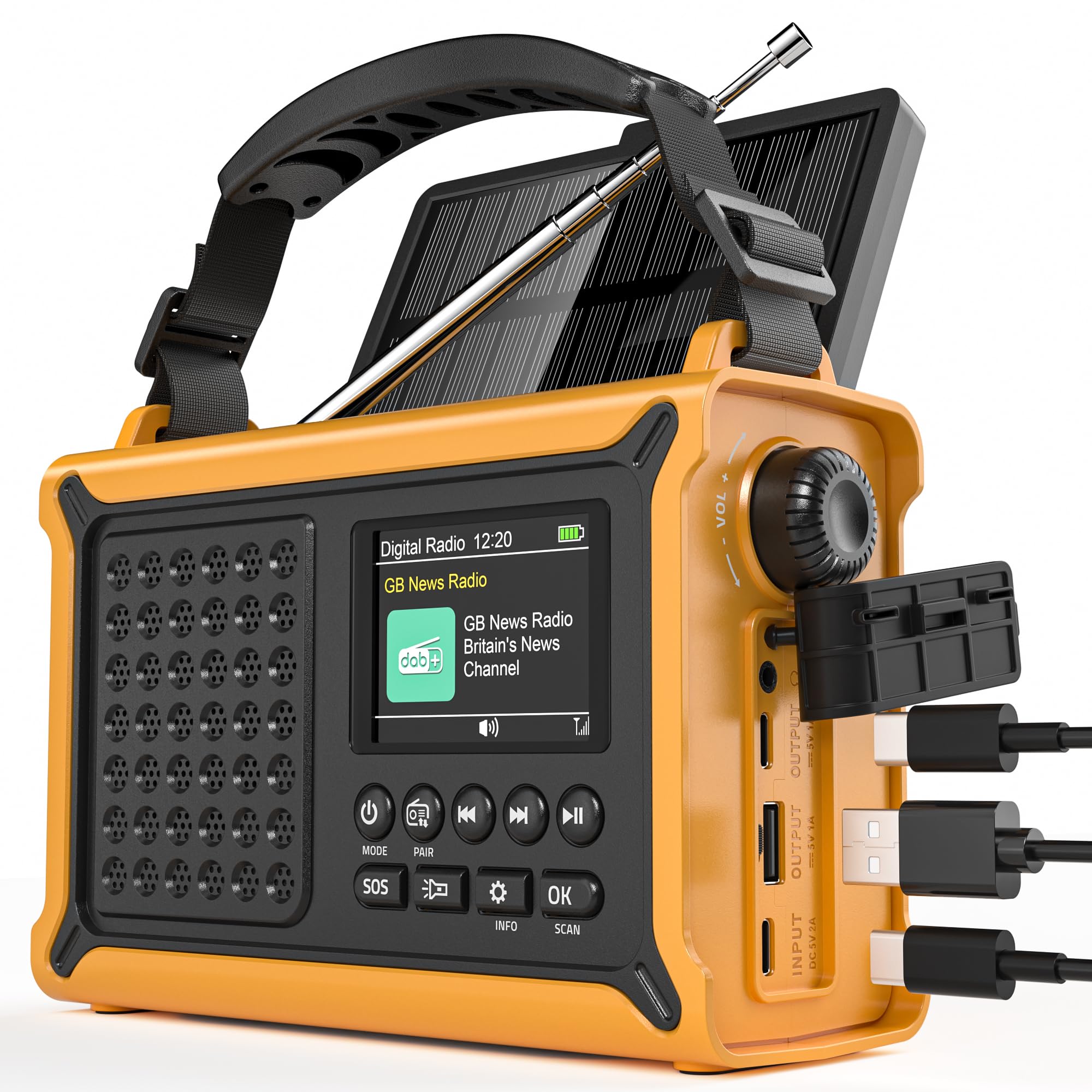 Roxicosly DAB+/DAB/FM Solar Wind Up Radio with 12000mAh Rechargeable Battery, Bluetooth5.0, 2.4" Large Colour Display, Dual USB Chargers, 5W Torch,120db SOS, Dual Alarms for Survival Outdoor — view 8