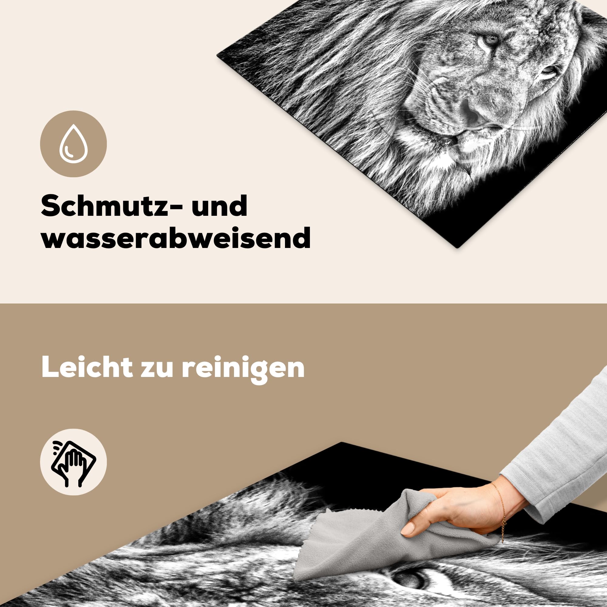 MuchoWow Inductiebeschermer - Inductie mat - Vinyl - Leeuw - Licht - Zwart - 81.2x52 cm - Inductie beschermer MuchoWow Inductiebeschermer - Inductie mat - Vinyl - Leeuw - Licht - Zwart - 81.2x52 cm - Inductie beschermer