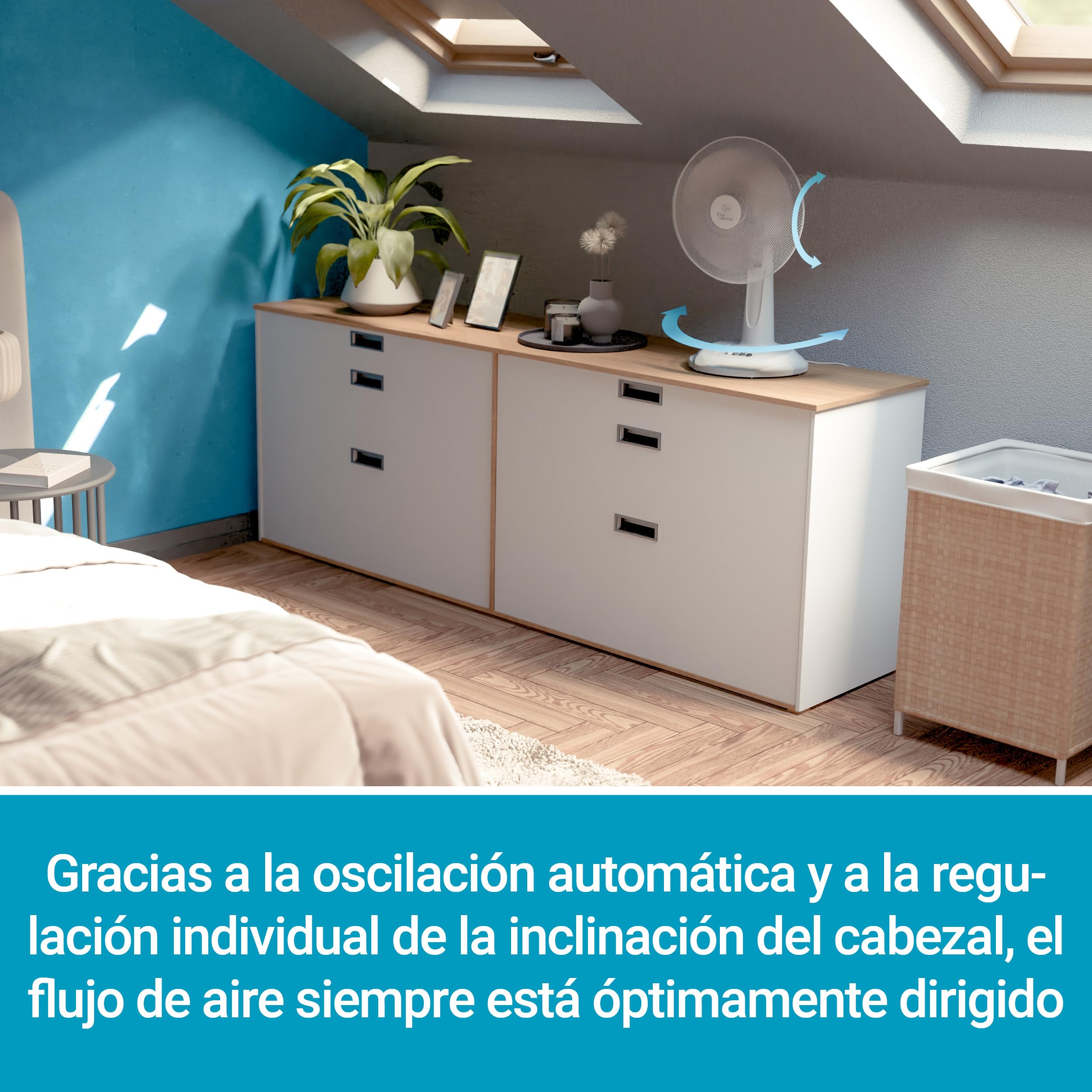 SUNTEC ventilador de sobremesa CoolBreeze 3.000 TV [30 cm Ø aspas, 3 velocidades, oscilante, temporizador de 2 h, 40 W]