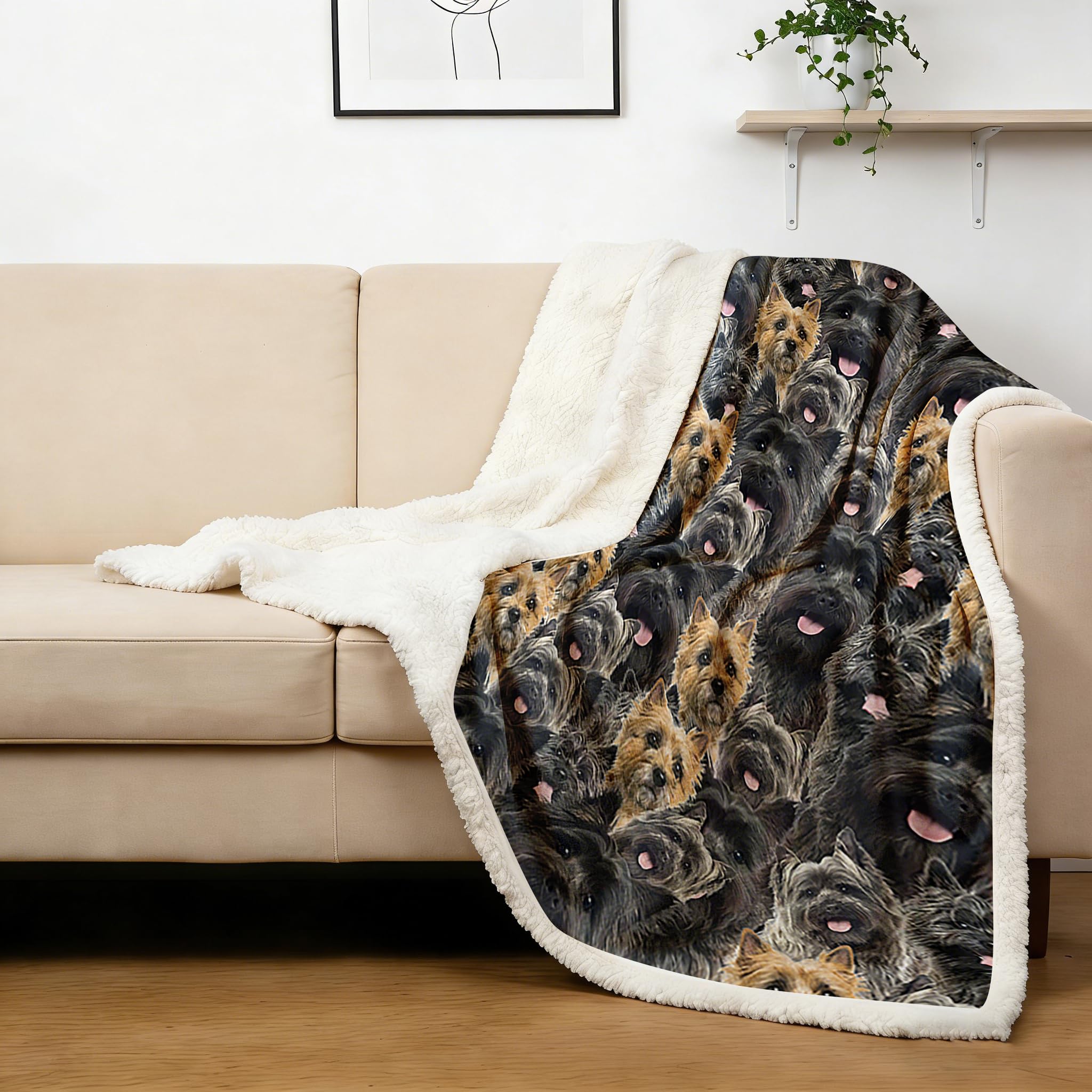 BlessLiving Fuzzy Dogs Blanket For Kids Adults Cute Puppy Fleece Blanket Reversible Animal Pattern Sherpa Throw Twin/Double (Cairn Terrier,150x200cm)