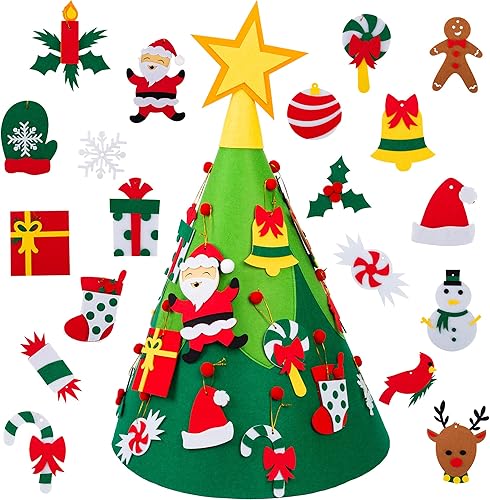 JOYIN Árbol de Navidad de pared de fieltro 3D con adornos colgantes, decoraciones de Navidad, regalos para niños y niños pequeños