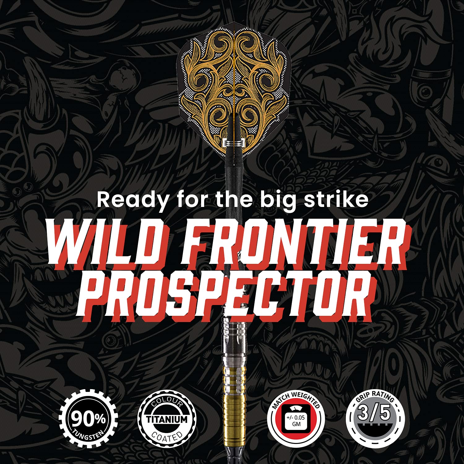 Shot! Darts Wild Frontier Prospector-Soft Tip Dart Set-Back Weighted-90% Tungsten Barrels (18)