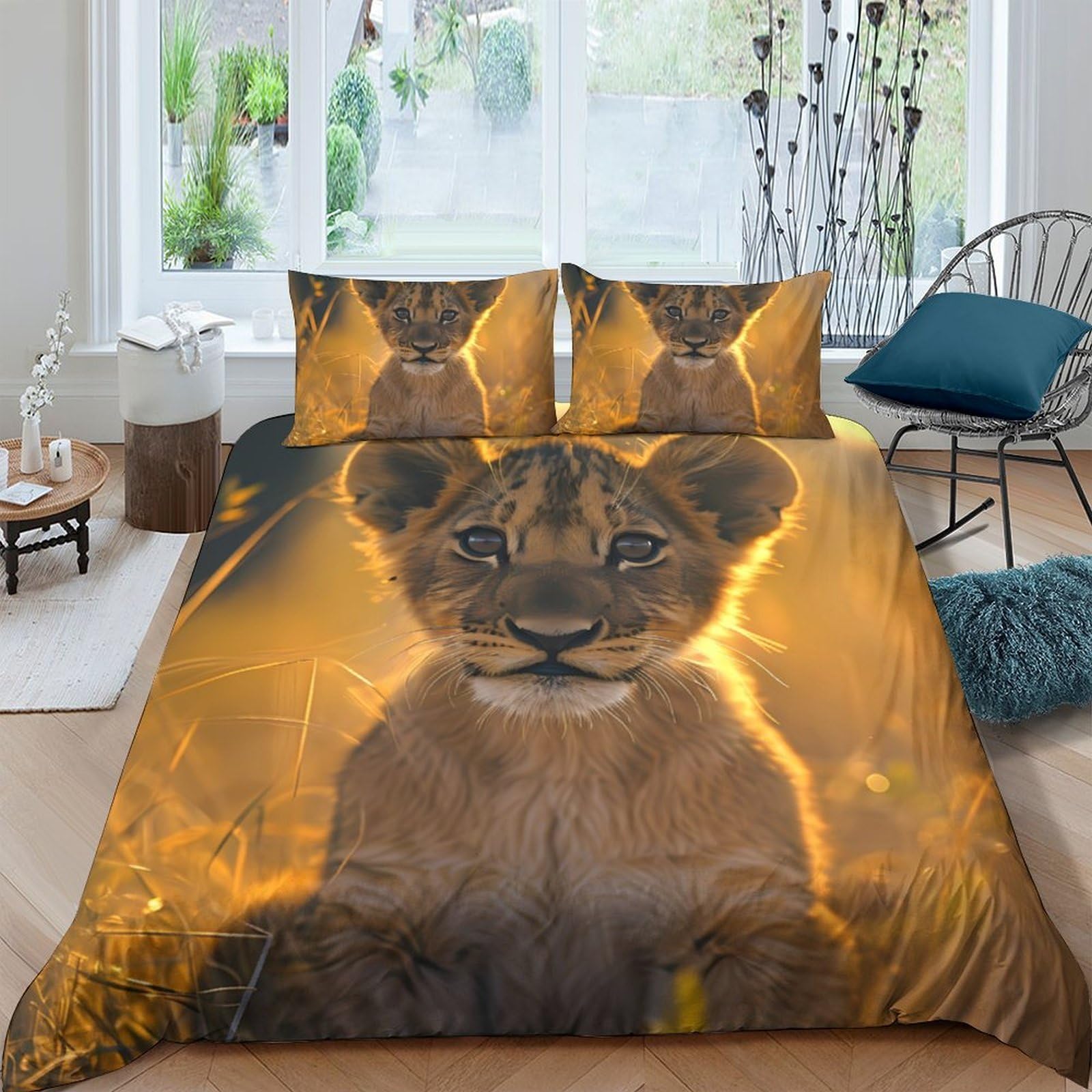 Ctjqhvkz Style-2 3D Printed Lion Cub Fitted Sheet Microfiber Soft Anti-Slip Safari Sunset Bed Sheet For Bedroom Guest Room Decor Single（135X200cm）