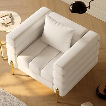 homary Boucle Accent Chair, Mid Century Modern Upholstered Armchair with Gold Legs, Comfy Lounge Chair for Living Room Bedroom Reading Corner Office (Warm White, Boucle)