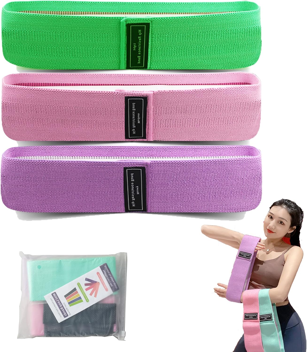 Premium Fabric Resistance Bands,Exercise Band with Set of 3ďźFabric Resistance Bands, Non-Slip Booty Bands for Women and Men, Glutes, Hips, Booty, Legs for Home Fitness, Squat, Pilates, Yoga