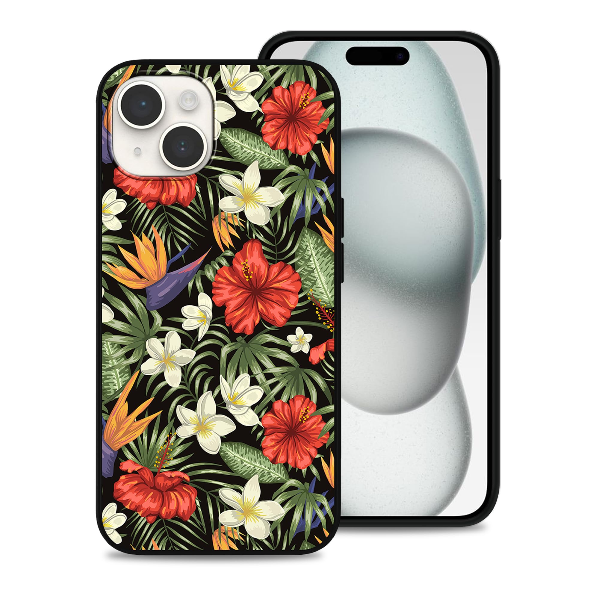MSEAANBK Designed for iPhone 15 Plus Tropical Leaves and Flowers Pattern Phone Case for iPhone 15 Plus 6.7" Soft TPU Full Body Shockproof Protection