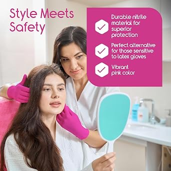 Inspire Pink Gloves Disposable Latex Free | Nitrile Pink Glove Hair and Nail Salon, Esthetician Nitrile Disposable Gloves (100, XL)