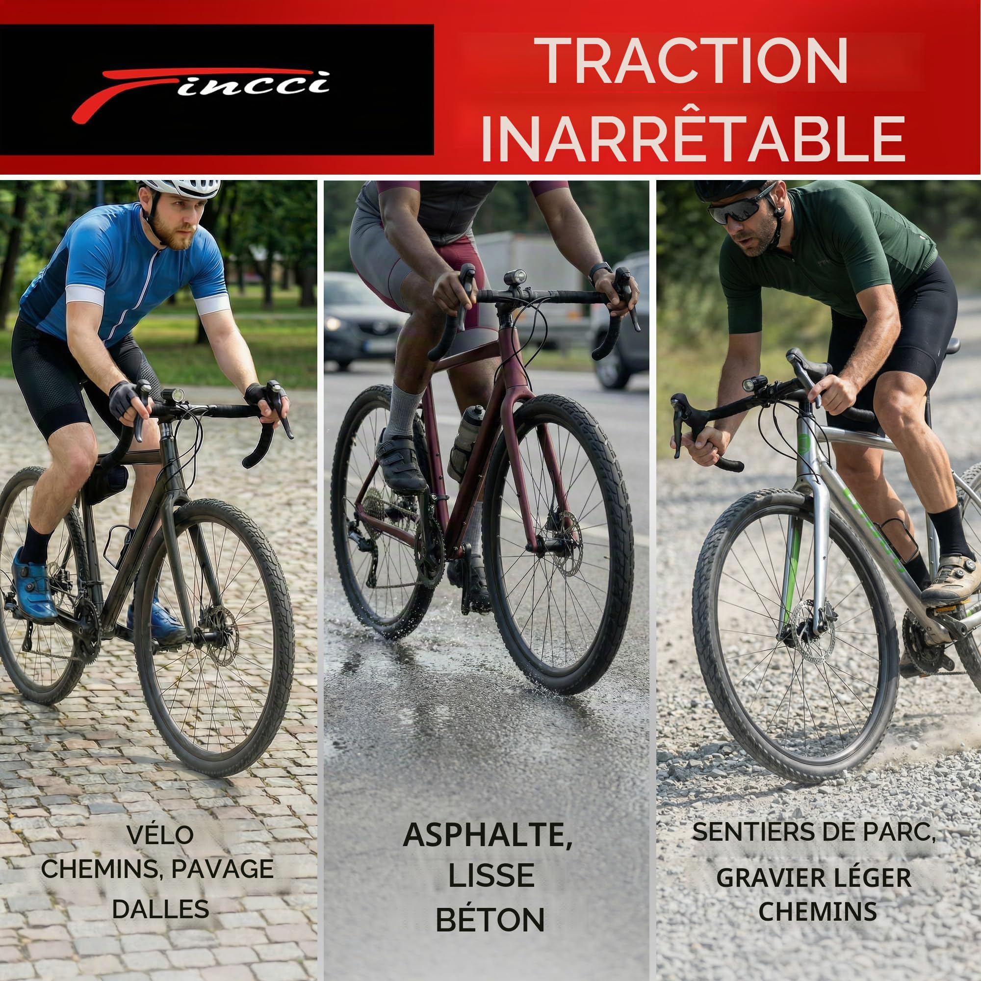 Fincci Pneu 700x45c Gros Crampons 47-622 Pliable avec Protection 60 TPI | Pneu VTC 700x45 avec 60 TPI et Pneu Vélo Anti Crevaison 28 x 1.75 pour une Pression de 40-65 PSI - Lot de 2