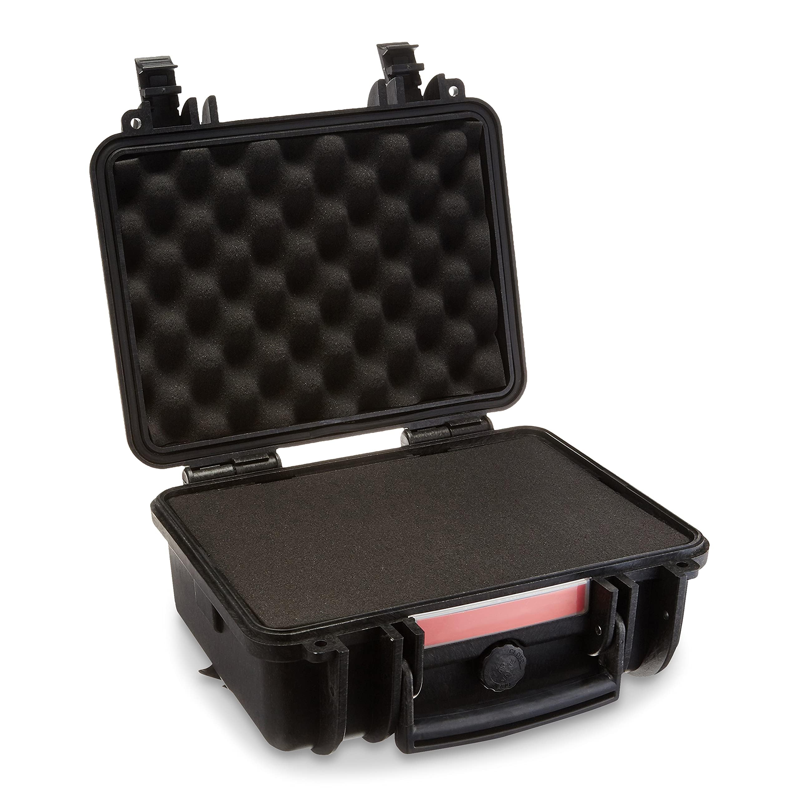 Amazon Basics Kleine Schützende Tragbare Harte Kameratasche mit Anpassbarem Passform-Schaumstoff für Drohnen, Kamera, Objektive und Zubehör, Wasserdicht, Stoßfest, 30.7 x 27 x 14.2 cm, Schwarz