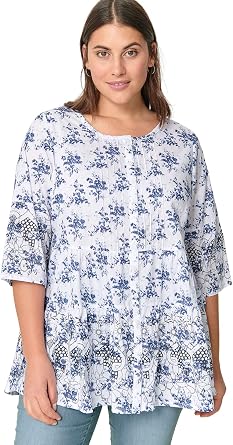 ellos Plus Size Tiered Floral 3/4 Sleeve Tunic