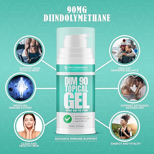 Miniatura 5 de DIM 90 Gel tópico de suplemento dim de máxima fuerza 90 mg de diindolilmetano natural (DIM) por porción Apoyo hormonal, cognitivo, estado de