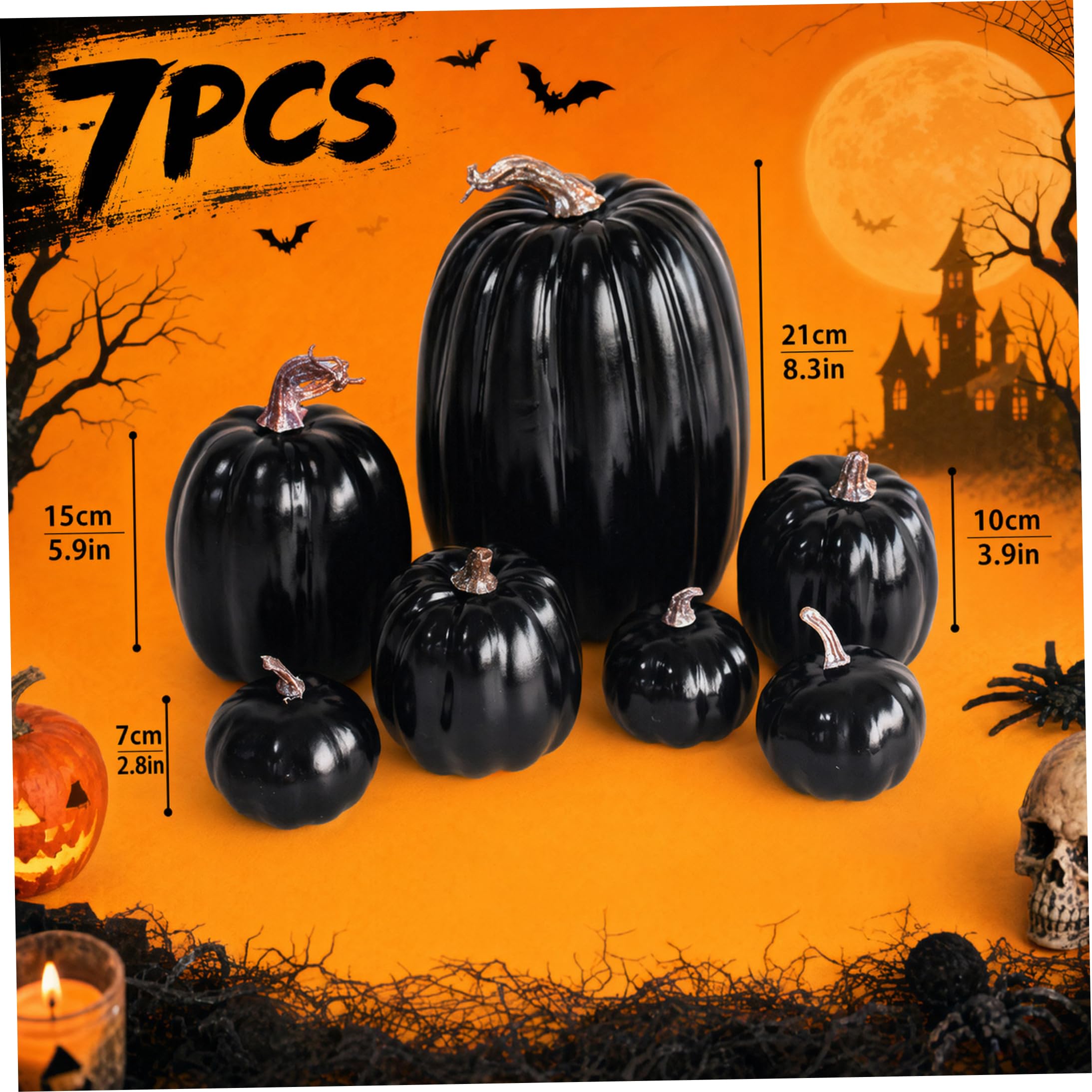 Set di zucche in schiuma da 7 pezzi, decorazioni di zucca di Halloween, zucche artificiali autunnali per decorazioni per interni ed esterni, nere