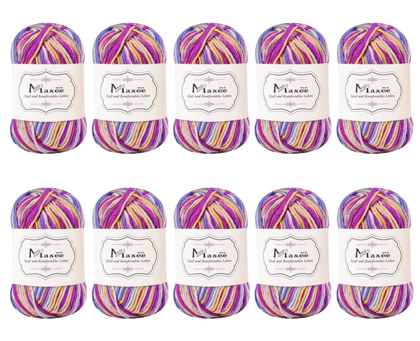 Maxee Handstrickgarn, 50 g Häkelgarn, Bunt Farbverlauf Acrylgarn zum Stricken, Weicher Wolle zum Häkeln, Mehrfarbiges Garn zum Stricken Häkeln und Basteln