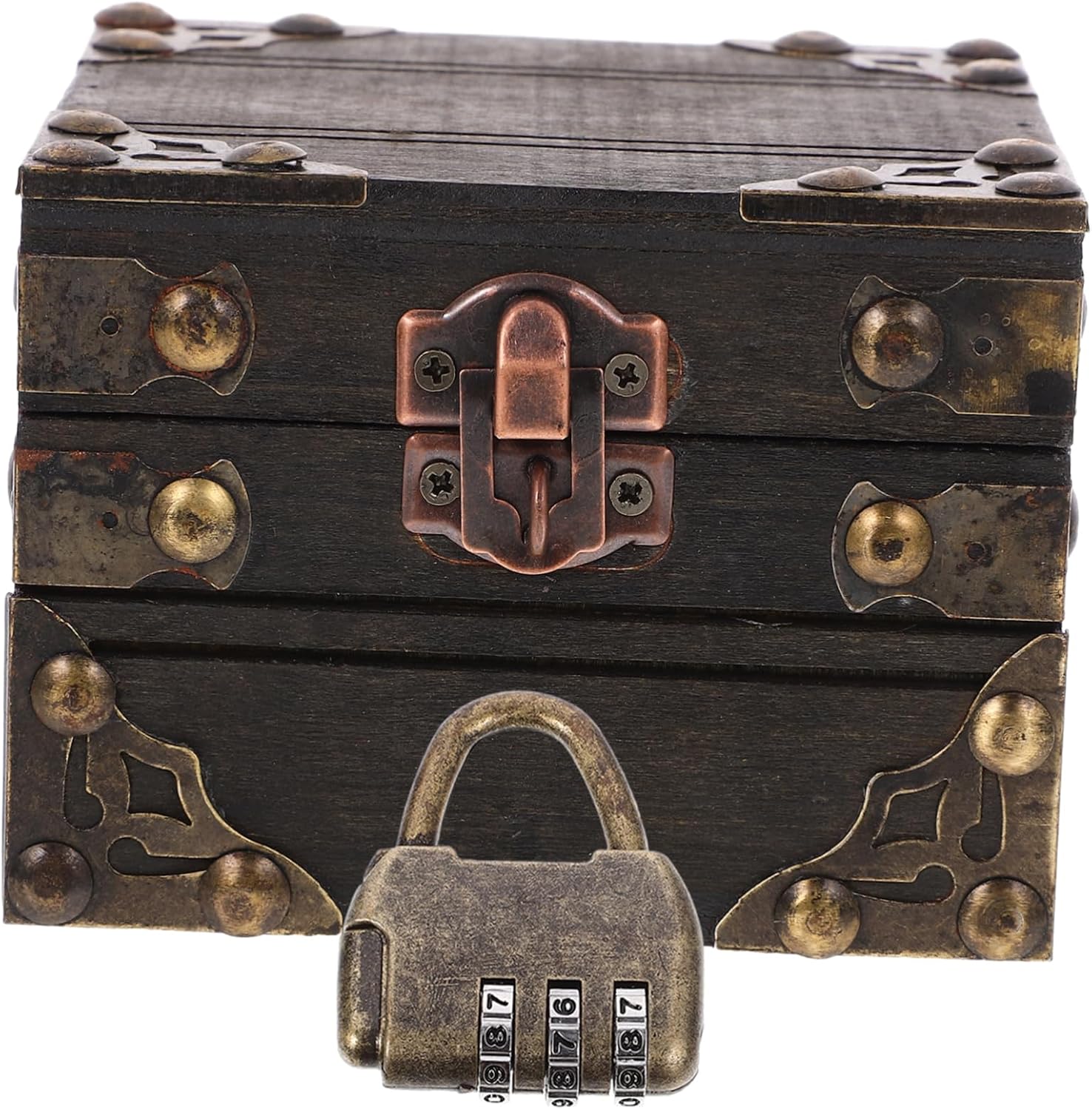 Unomor Vintage Wooden Treasure Box Retro Storage Chest for Jewelry Keepsakes Sturdy Decorative Trinket Box for Home Bedroom Living Organization Unique Design