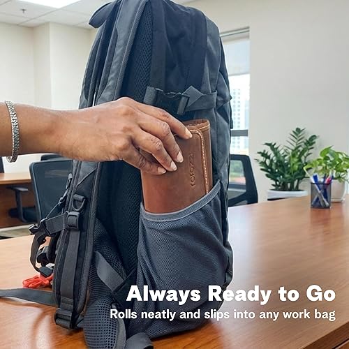 Miniatura 5 de rofozzi Bolsa de cuero Tech, soporte para pasaporte para viajes, organizador de cables, bolsillos de malla con cremallera para unidad USB, teléfono,