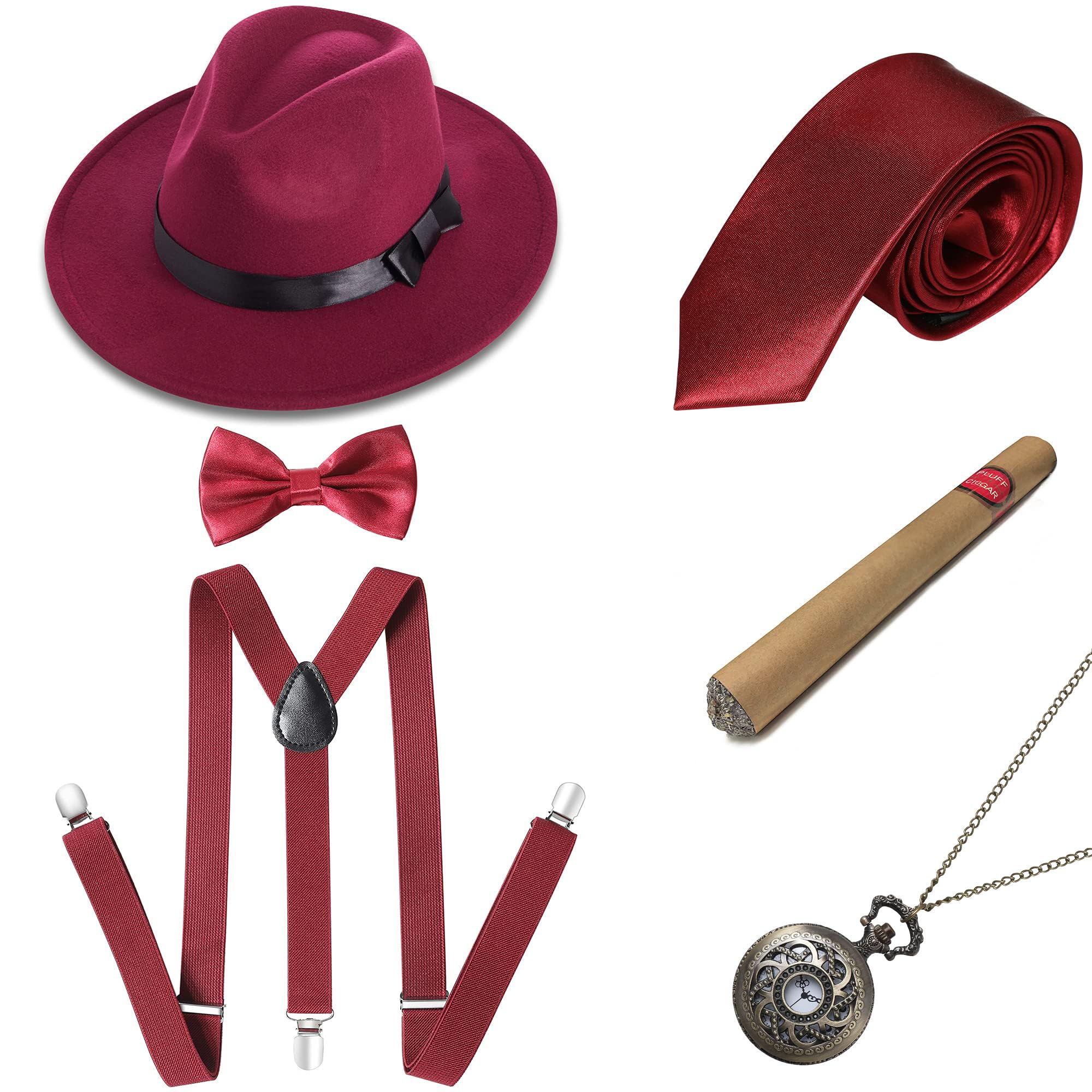 BABEYOND 1920s Mens Gatsby Gangster Costume Accessories Set 30s Manhattan Fedora Hat Suspenders