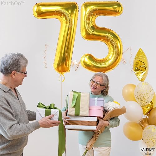 Miniatura 3 de KatchOn, Globos dorados gigantes del número 75 de 40 pulgadas  Globos dorados de cumpleaños 75 para decoraciones de cumpleaños de 75 años para