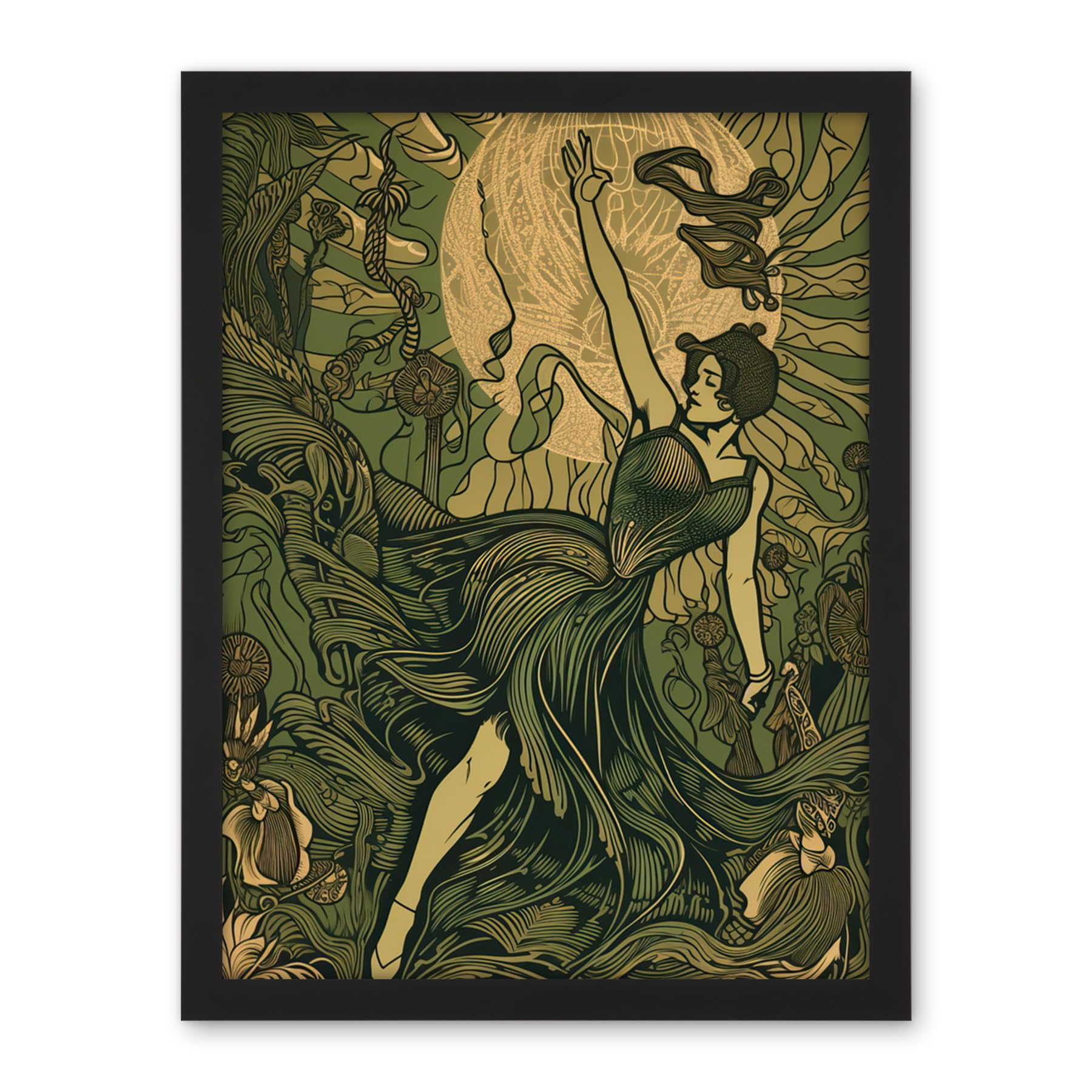 Artery8 Boho Ballerina Dancing with the Forest Moon Artwork Framed Wall Art Print 18X24 Inch