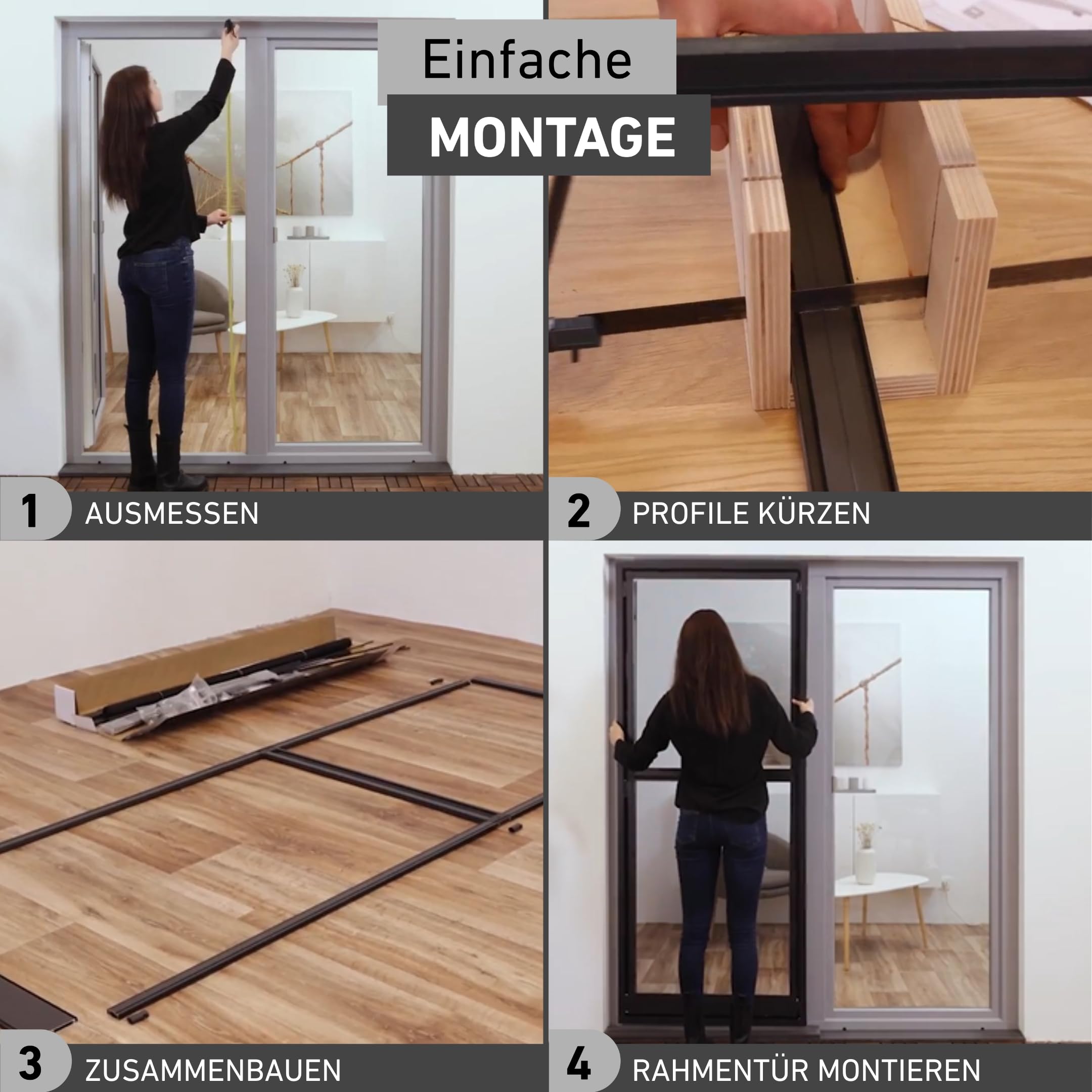 Windhager Fliegengitter Balkontür 100x210 cm Weiß, Aluminiumrahmen, individuell kürzbar, Insektenschutz Tür für Balkon und Terrasse, Magnetverschluss, langlebiges Gewebe, stabile Ausführung, 04506