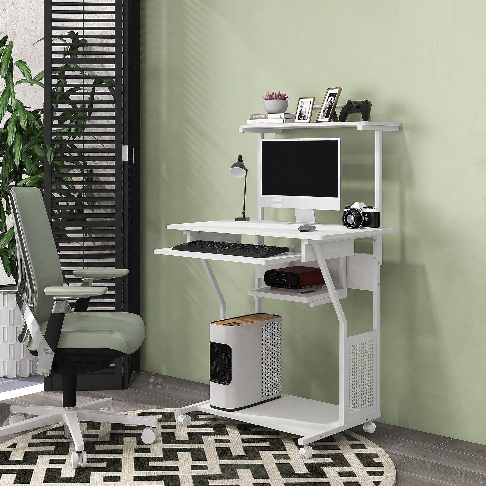 HOMCOM Bureau d'Ordinateur avec Rangement Roulant 80 x 50 x 130 cm Blanc