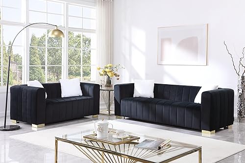 kevinplus Moderno sofá de 2 piezas para sala de estar, sofá tapizado de terciopelo Chesterfield para departamento, dormitorio, oficina, patas de