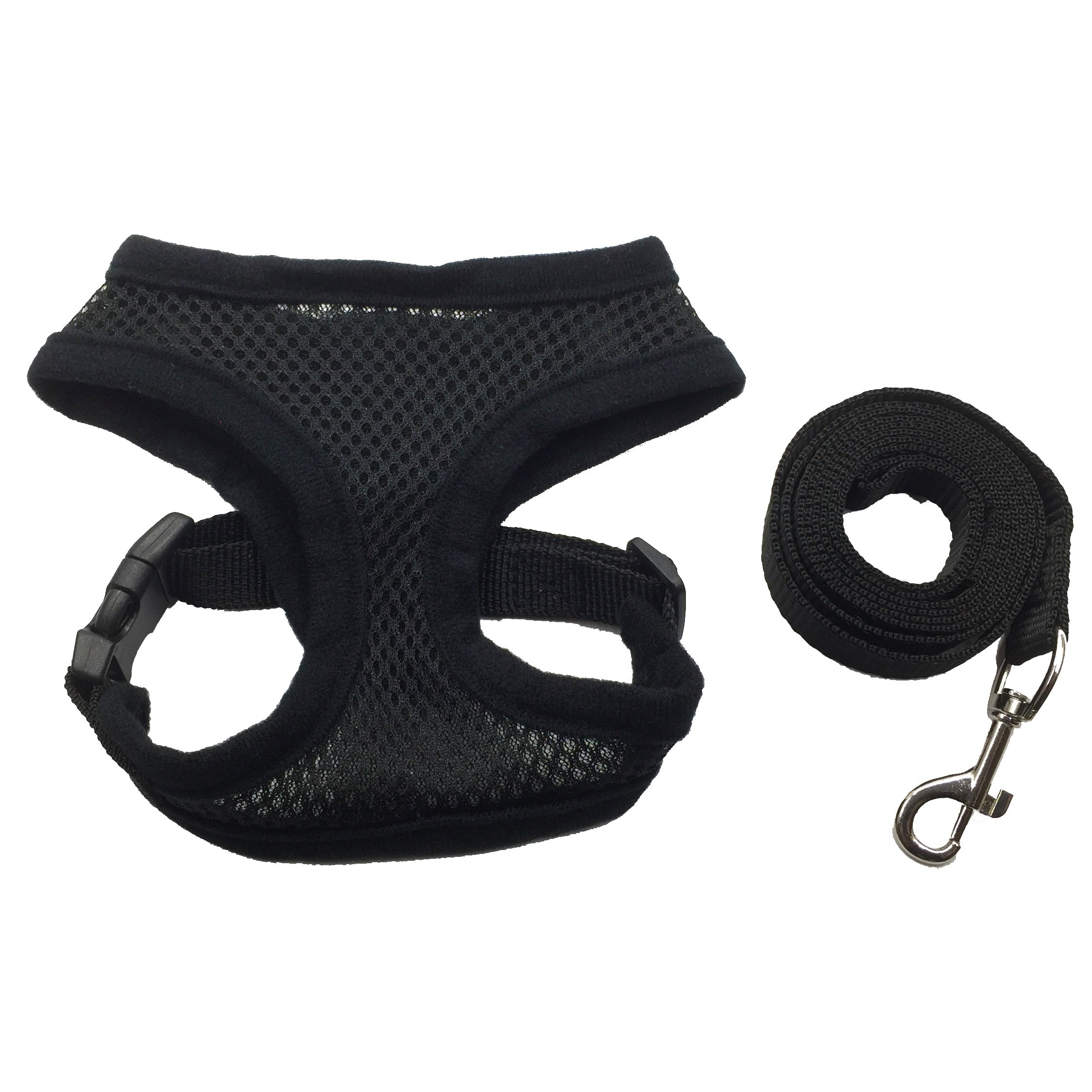 Soft Mesh Cat Harness with Nylon Leash Adjustable for Small Pet Dog and Cat Black S