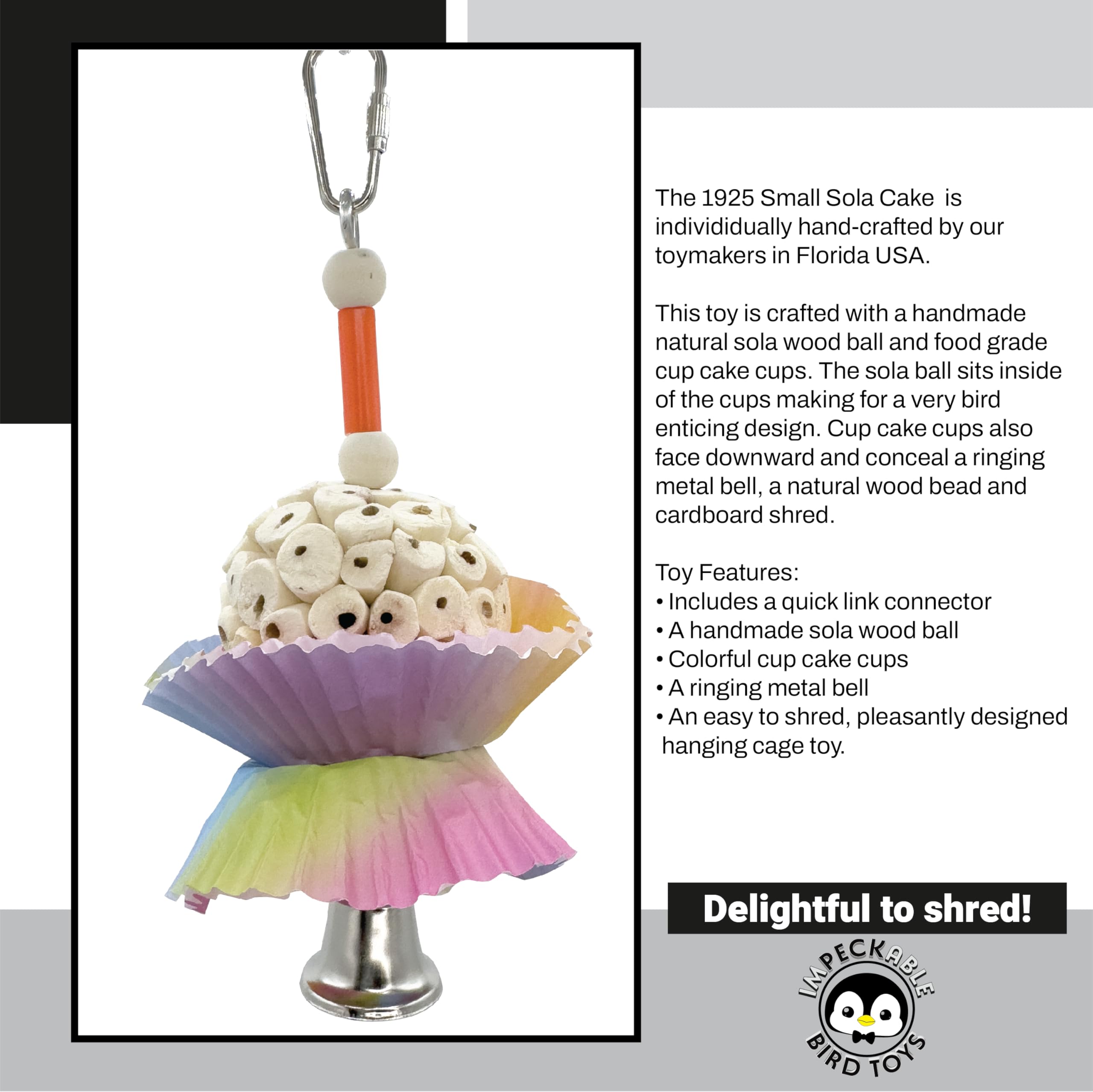 1925 Small Sola Cake - Bird Toy & Cage Accessories For Parakeet, Parrot, Cockatiel, Green Cheek Conure - Natural Wood Ball With Paper Cupcake Shredding Foraging Fun - Soft Destructible Chew Parts - image 3