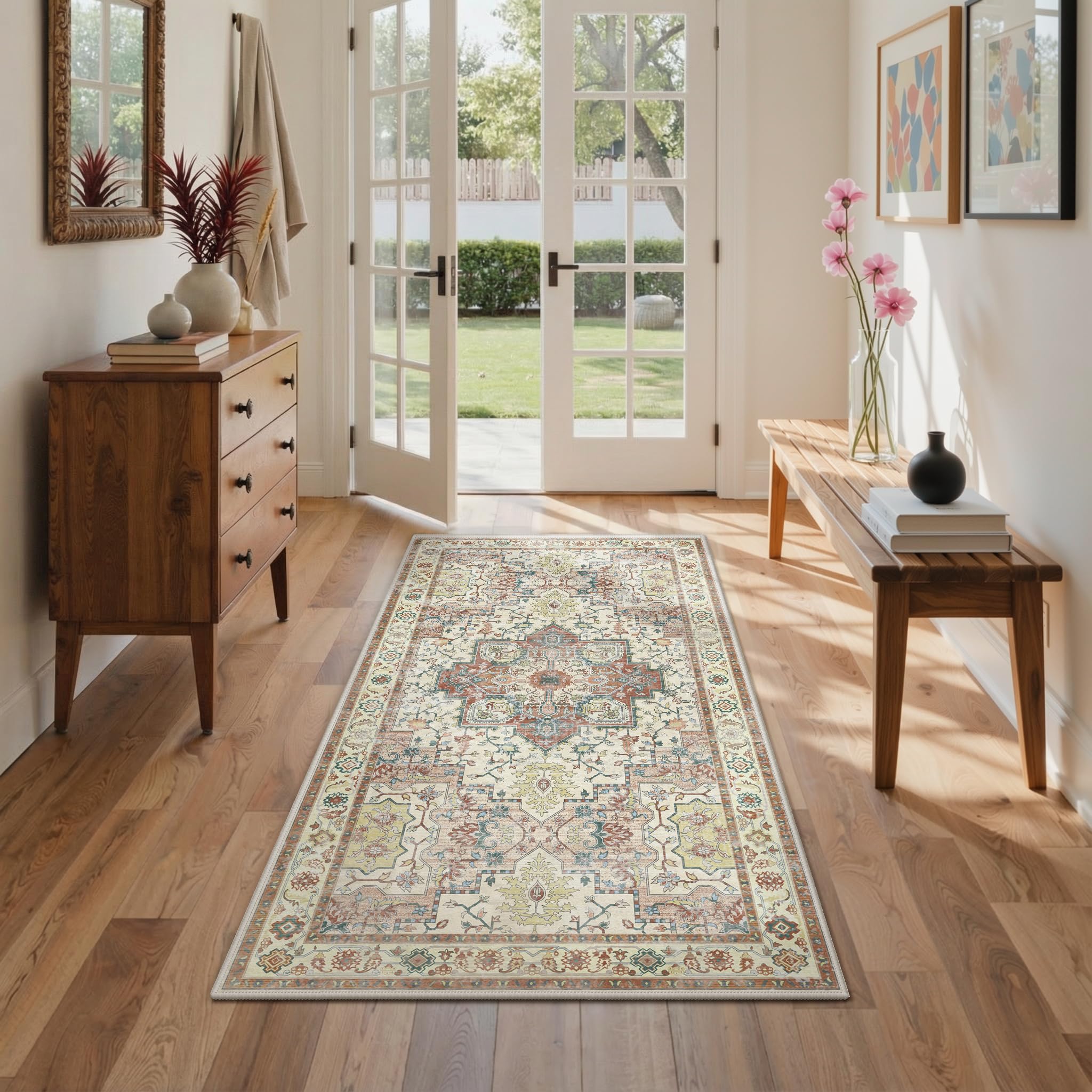 GENIMO Vintage Tappeto Salotto 80x150cm, Lavabili Tappeto Camera da Letto, Antiscivolo Tappeto Pelo Corto, Facile da Pulire - Per Cucina, Corridoio, Soggiorno - Terracotta Bruciata