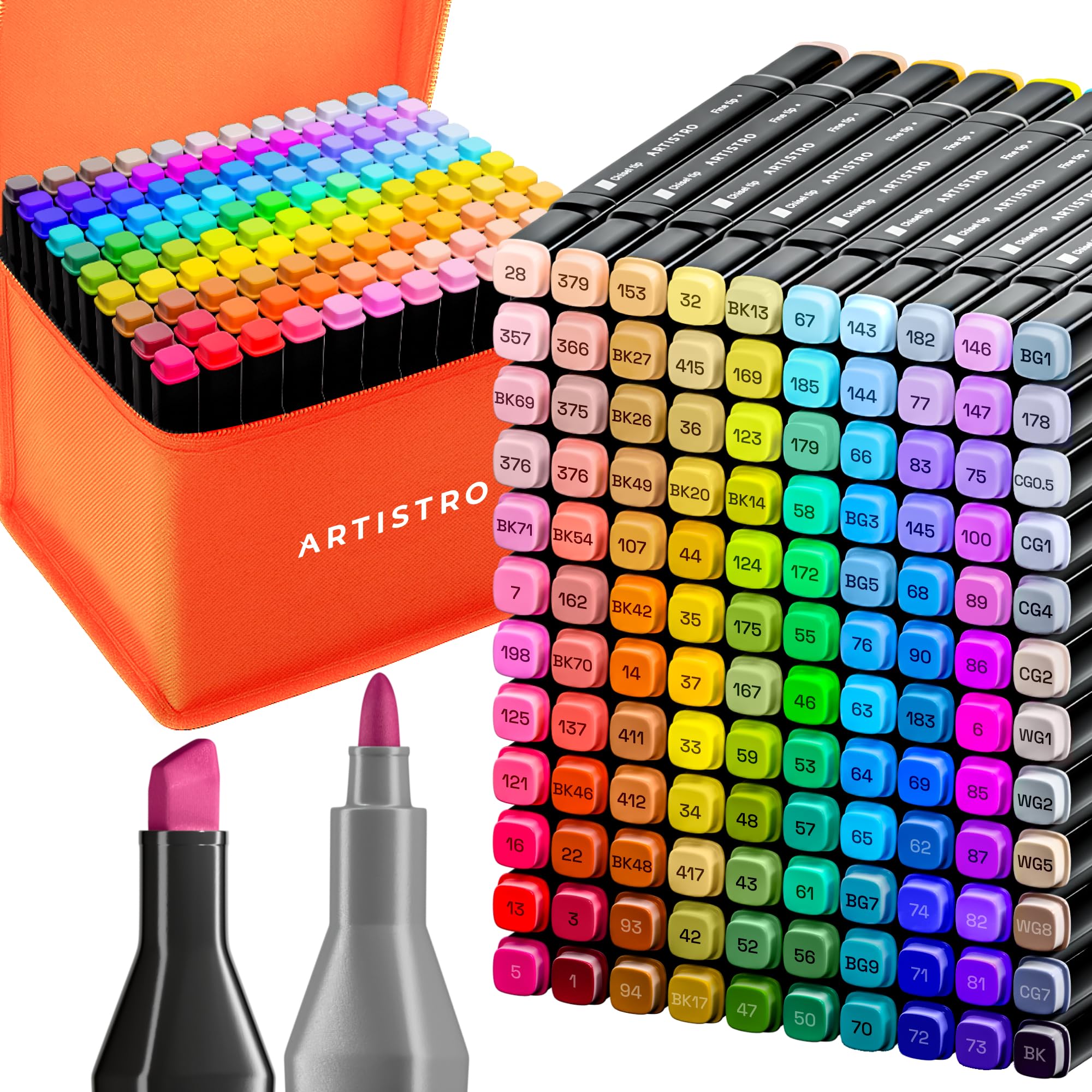 Alcohol Dual Tip Markers Set of 120 with No Bleed Ink, Bonus Case and Vibrant Fade-Resistant Colors, Art Supplies for Sketching, Manga, Drawing, Adult