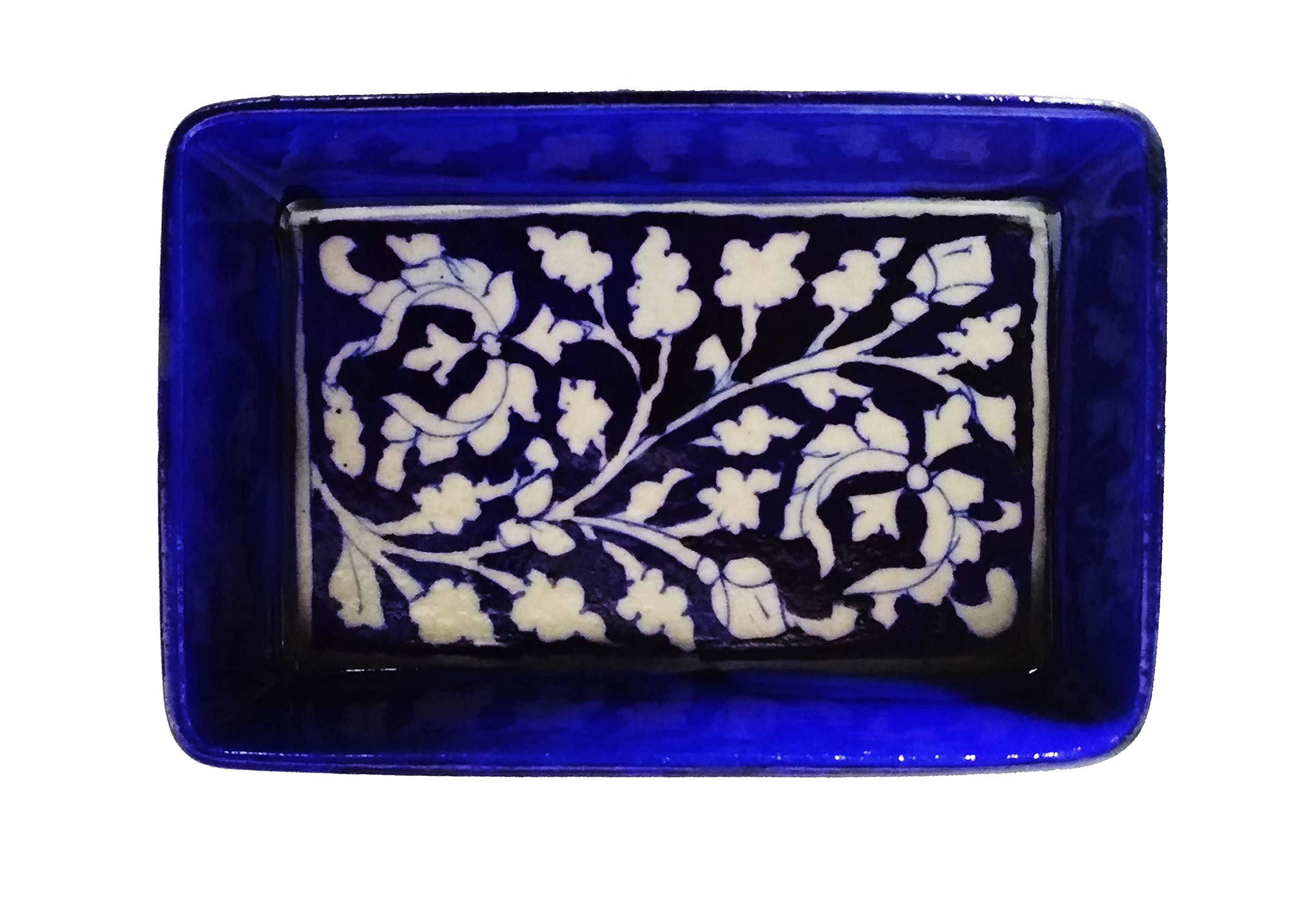 Shiv Kripa Blue Pottery Decorative Ceramic Tray (16 x 10.5 x 5 cm, Blue)
