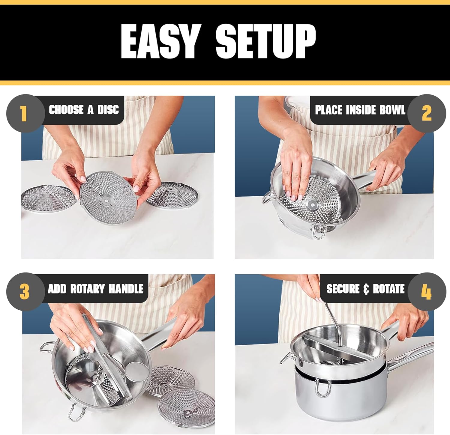 Food Mill Stainless Steel With 3 Milling Discs, Hand Crank Rotary Food Mill For Tomato Sauce, Apple Sauce, Puree, Mashed Potatoes, Jams, Baby Food, Multifunctional Spoon image 5 of 7 B0DQLNZ396