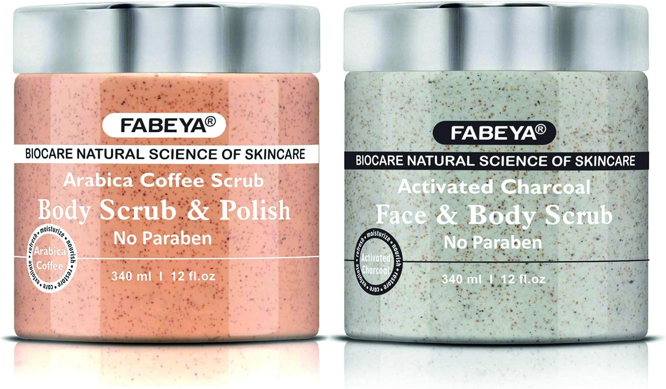 FABEYA Arabica Coffee Body Scrub and Polish, 340 ml And fabeya biocare natural activated charcoal face and body scrub,340ml - set of 1