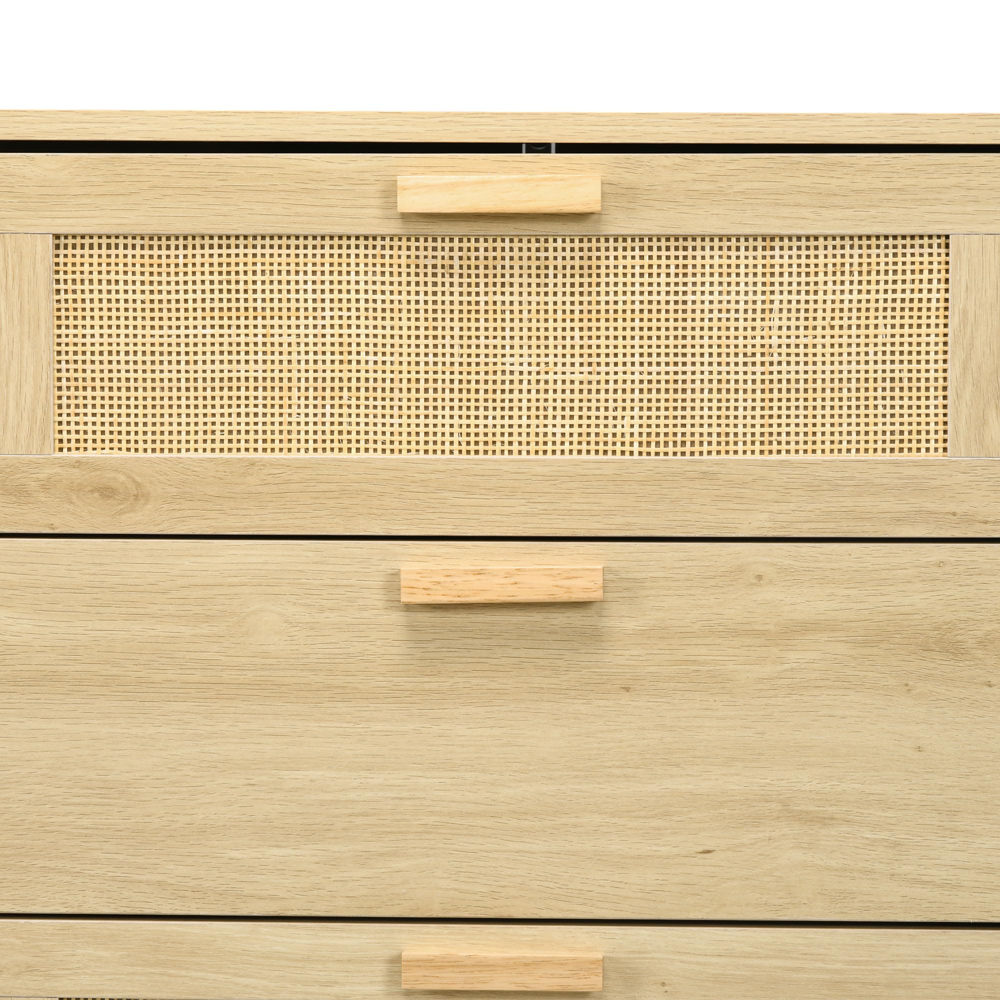 HOMCOM Commode 6 Tiroirs Commode Bois 110 x 40 x 69 cm Chêne | Meuble de Rangement, Style Bohème, Commode en Rotin, Chambre à Coucher, Salon, Entrée