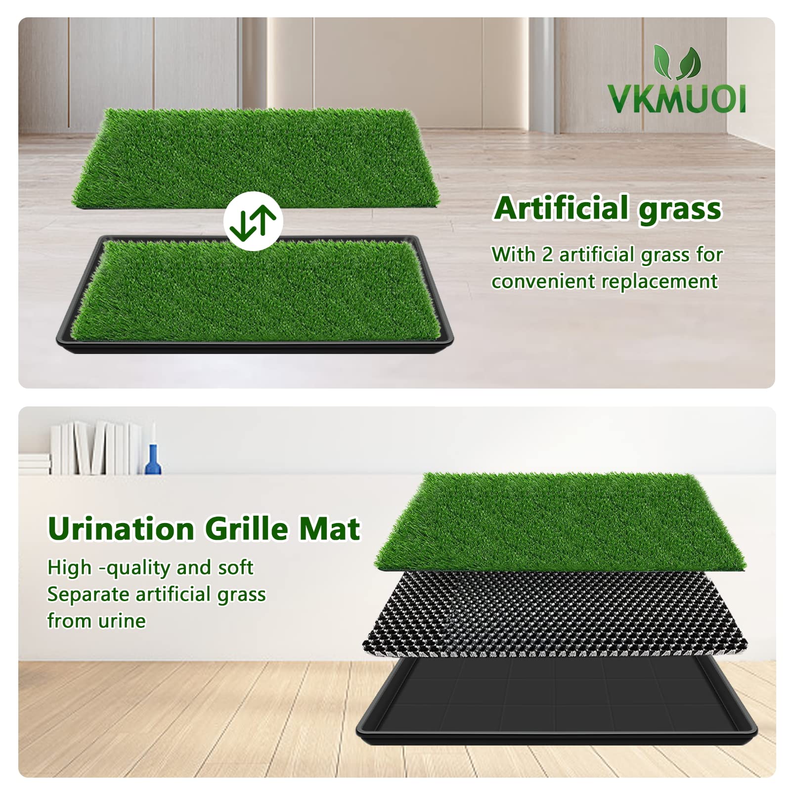 Hundegras-Pads mit Tablett Kunstrasen für Hunde zum Pinkeln auf künstliches Töpfchengras mit Tablett für Outdoor-Indoor-Katzentoilette für Welpen-Töpfchentraining(60 x 90 cm)