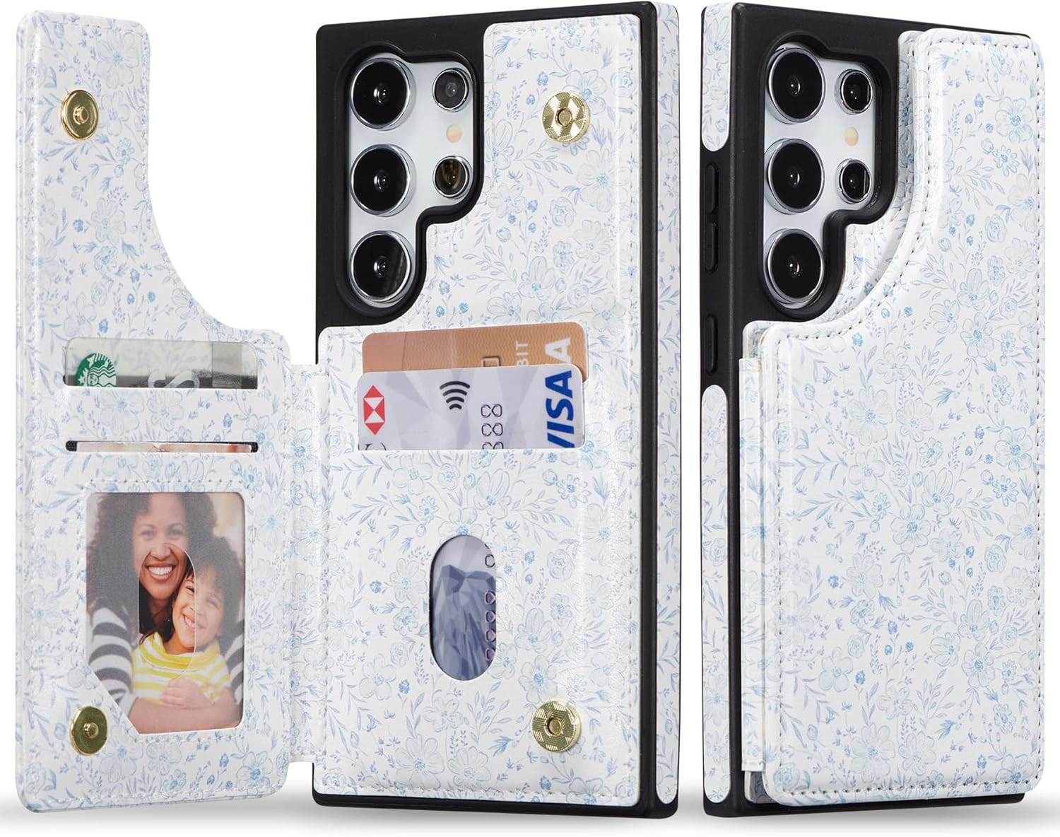 ZCDAYE for Samsung Galaxy S25 Ultra Wallet Case with Card Holders,PU Leather Double Magnetic Clasp Kickstand Trendy Girly Women Case for Samsung Galaxy S25 Ultra,Blue Flowers