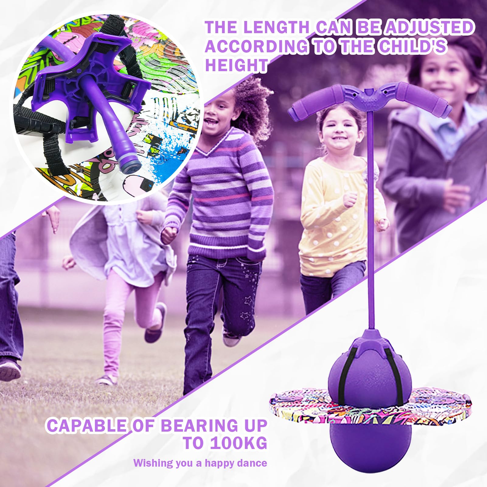 Pogo con Asas,100KG Equilibrado y Coordinado Pogo de Rebote, Las Asas Son Ajustables Equipado para Niños y Adultos para Entrenar Las Habilidades de Equilibrio (Púrpura)