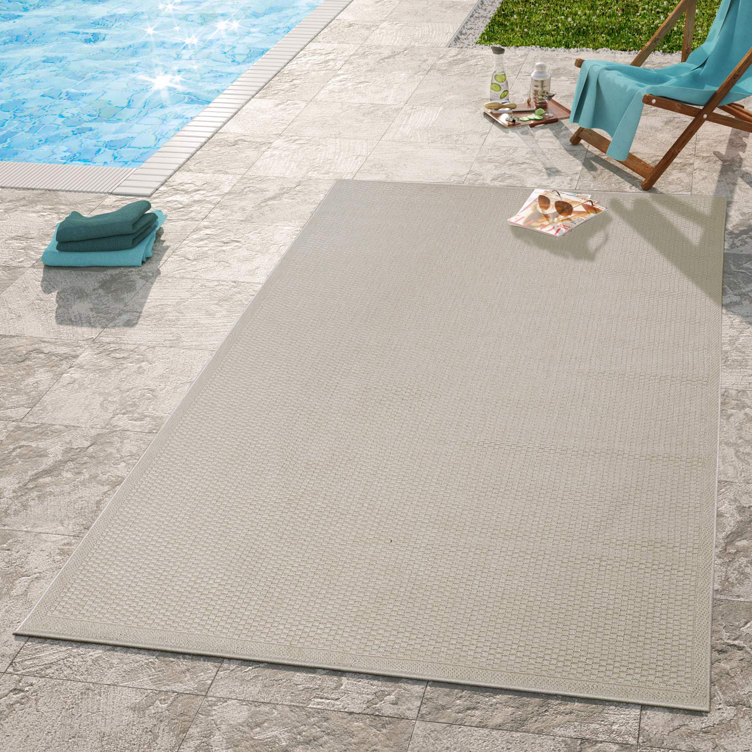 TT Home Tappeto Giardino per Esterno Balcone Tappeto Cucina Monocromatico Moderno, Colore:Beige, Dimensione:140x200 cm