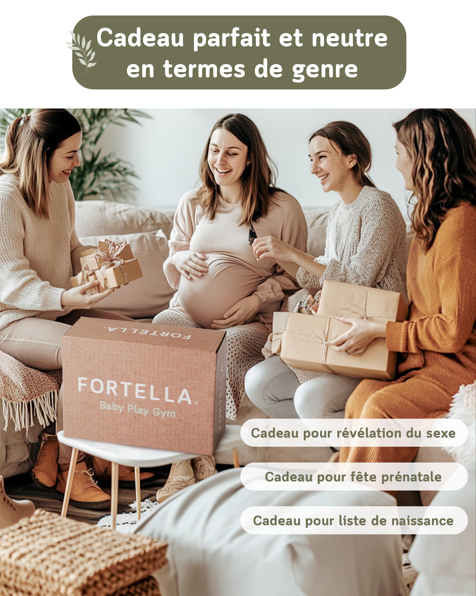 Tapis d'éveil Bébé avec Arche amovible et 5 Jouets d'activité, Thème Naturel, Fortella, Vert, pour Nouveau-né 0-12 Mois