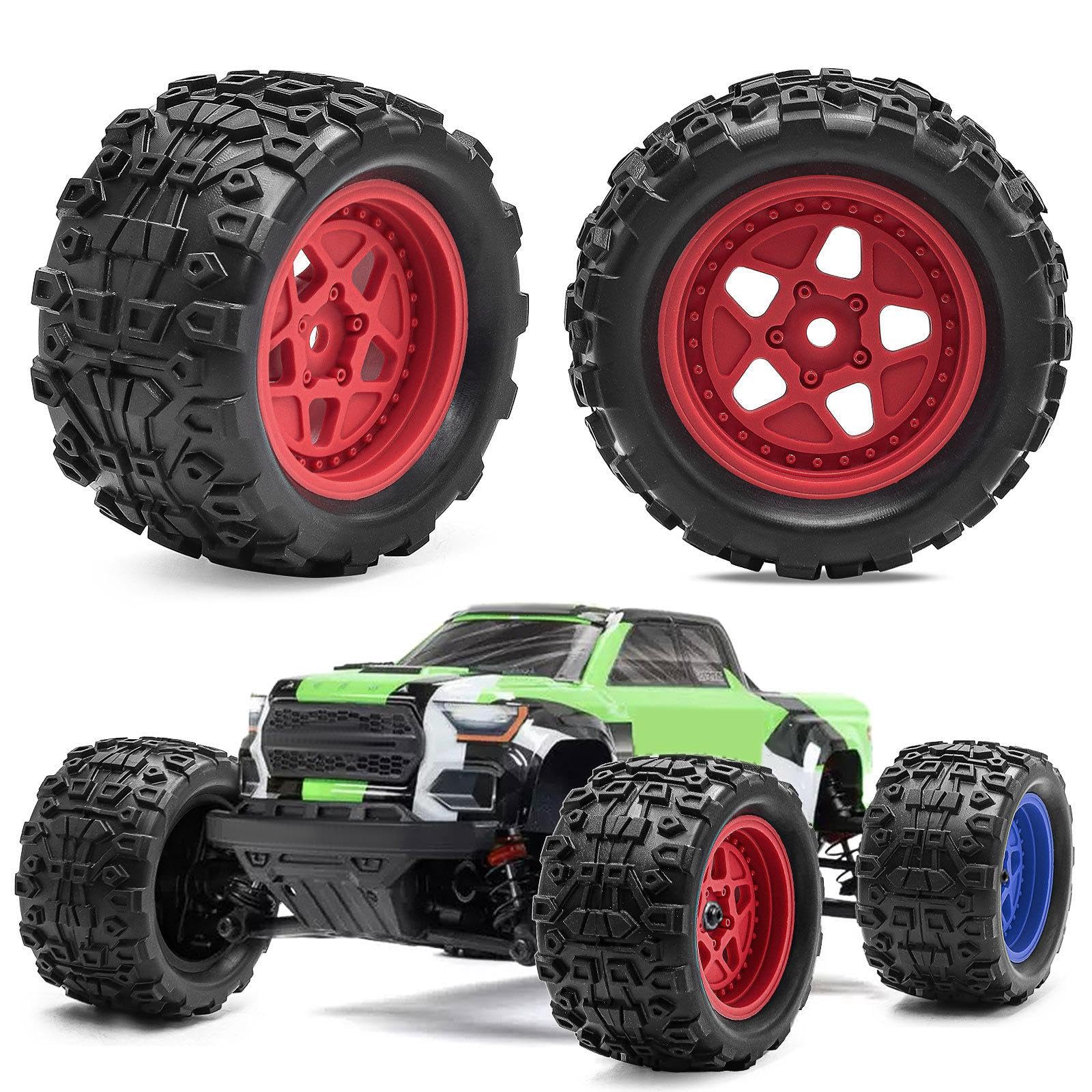 4 Pneus de Rechange pour Voiture RC, Jantes En Caoutchouc PP, Moyeu équilibré, Performances Optimales, Compatibles avec ARRMA Typhon Granite. Pièces D, Vert