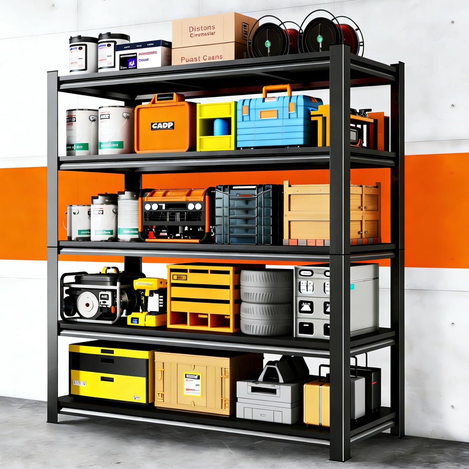 5-Tier Tall Storage Shelves, 2500 LBS Load Capacity, Adjustable Metal Garage Shelving Unit, 35.4" W x 13.8" D x 77.4" H, Multipurpose Rack for Basement & Workshop