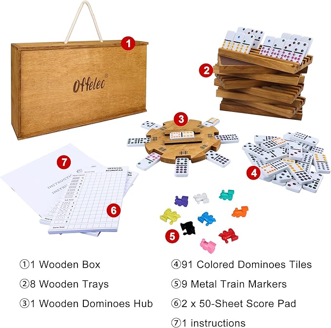 Offelec Mexican Train Dominó Set Doble 12 con 8 Soportes miniatura 4