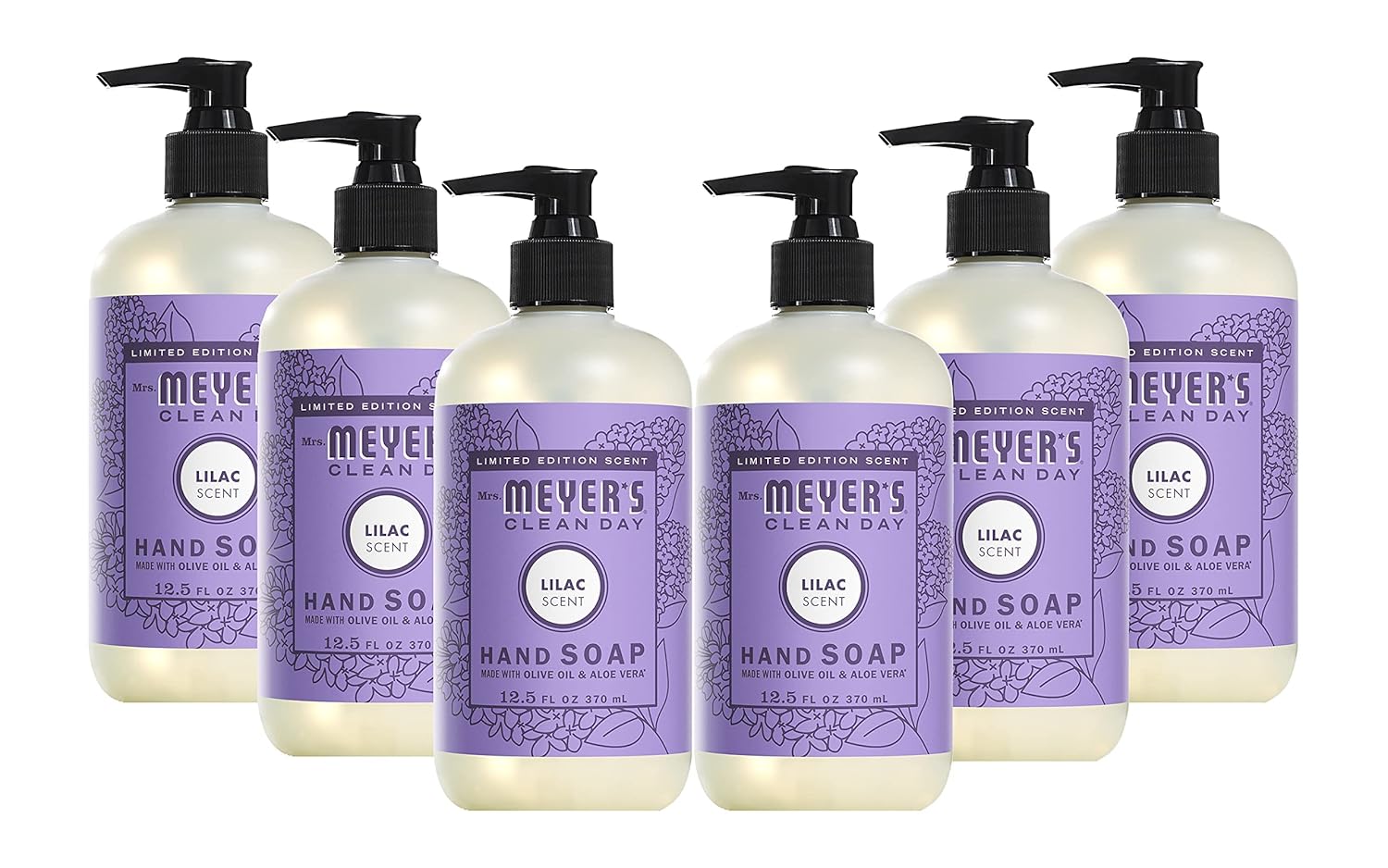 Mrs. MEYER'S CLEAN DAY Liquid Hand Soap Bottle, Lilac, 12.5 Fl Oz (Pack of 6)