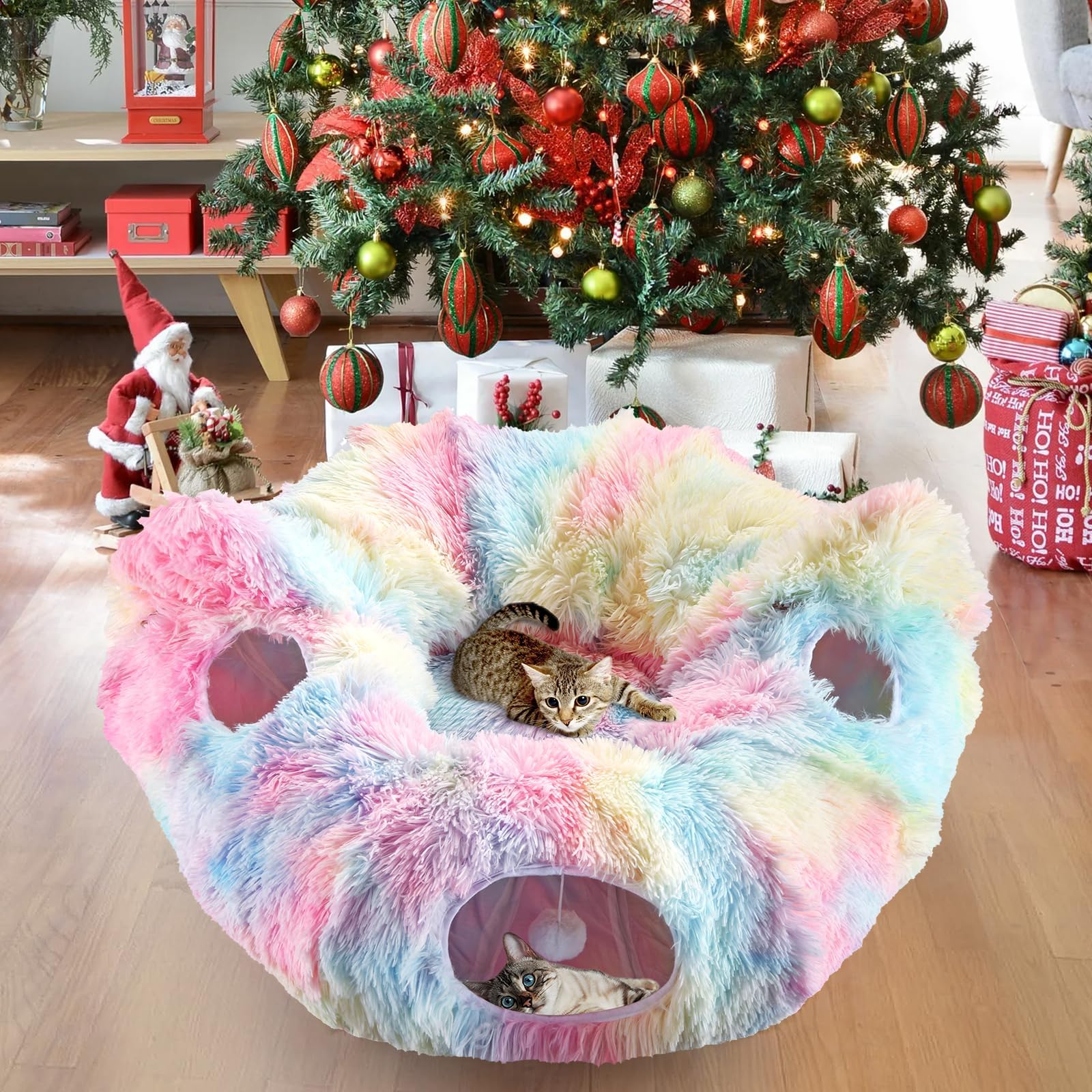 Cama Tunel para Gatos - Tunel para Gatos Plegable Que Incluye una Manta y una Bolsa para su Transporte - Cama Donut Gato Cómoda, Segura y Divertida - Cat Tunnel para Jugar y Descansar